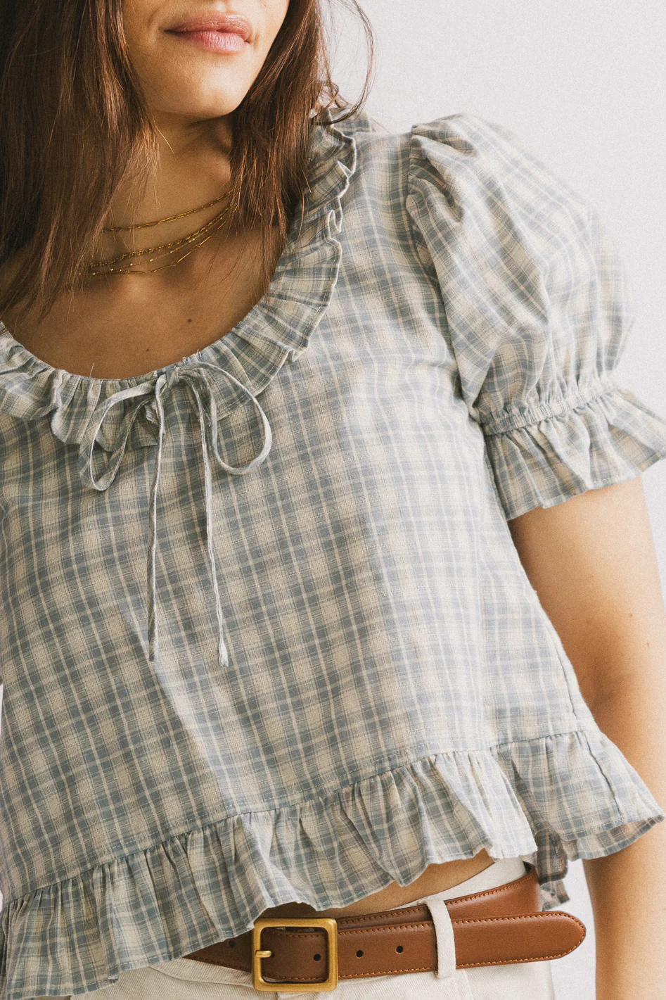 Lottie Plaid Blouse in Blue - Image 2