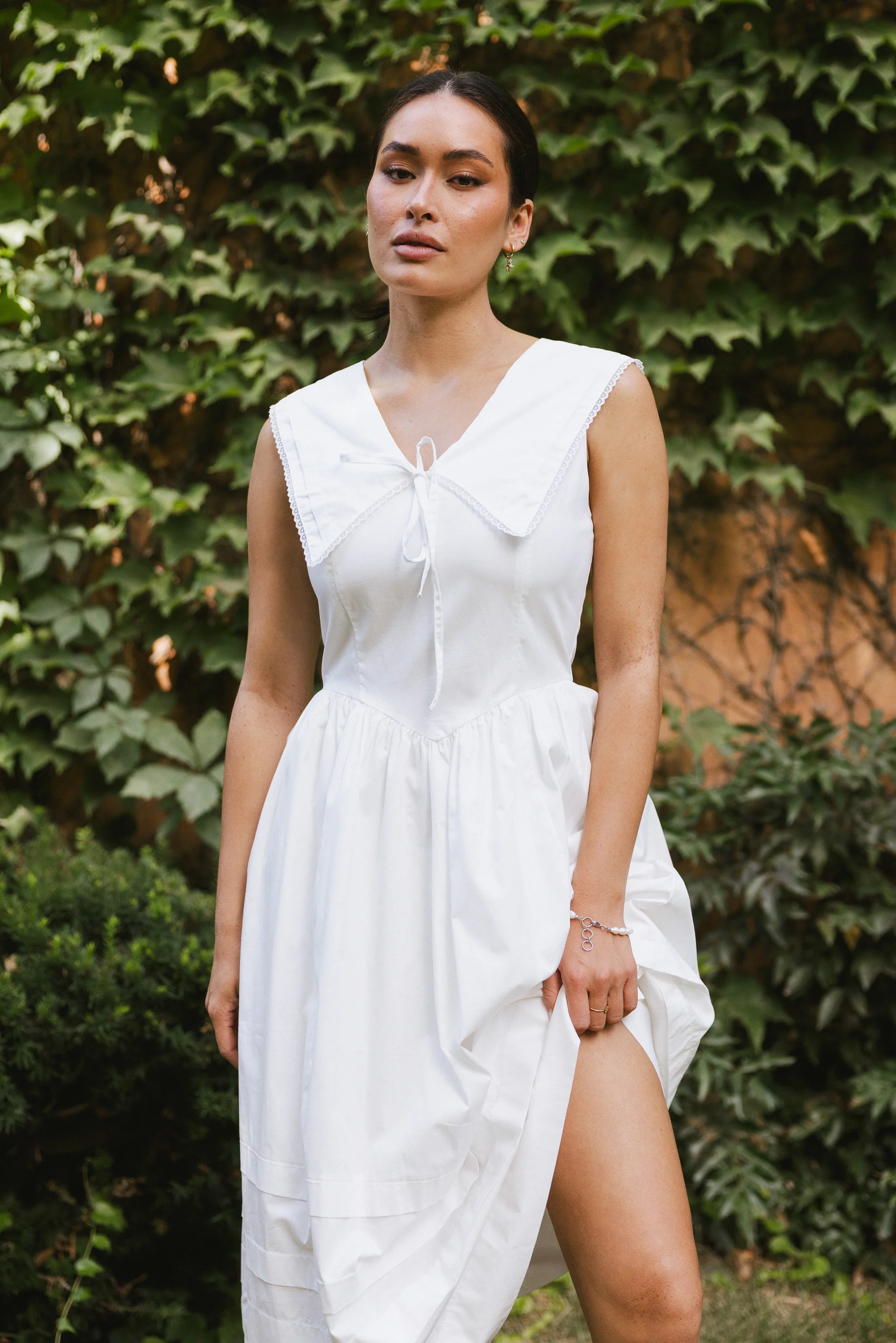 Louie Collared Midi Dress in White - FINAL SALE - Image 2