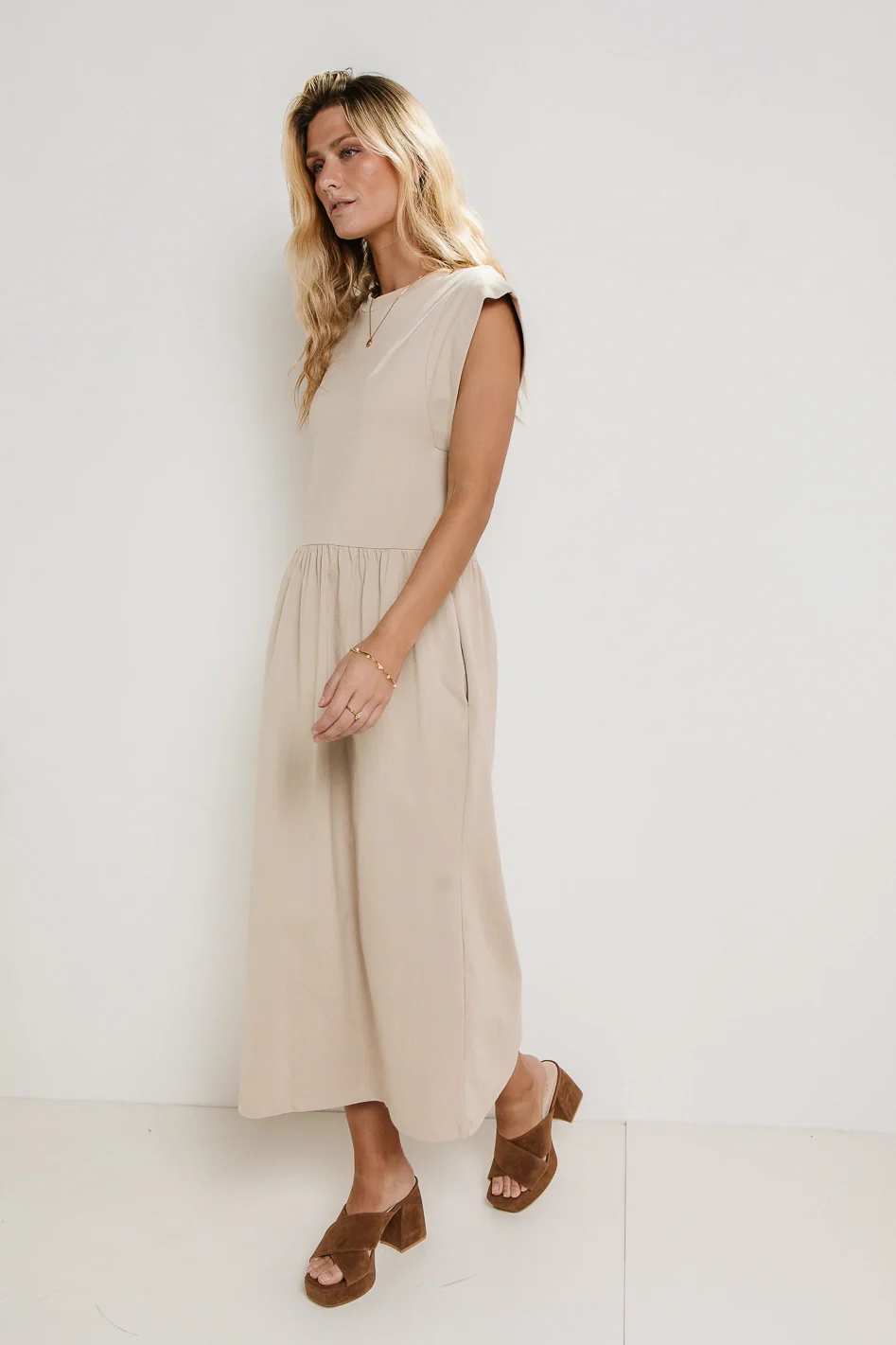 Louie Midi Dress in Beige - FINAL SALE - Image 5