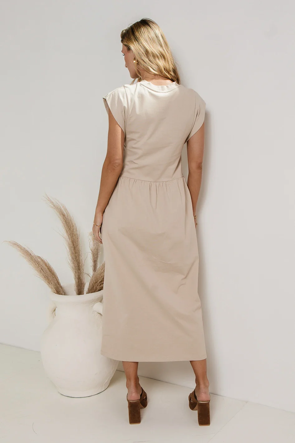 Louie Midi Dress in Beige - FINAL SALE - Image 6