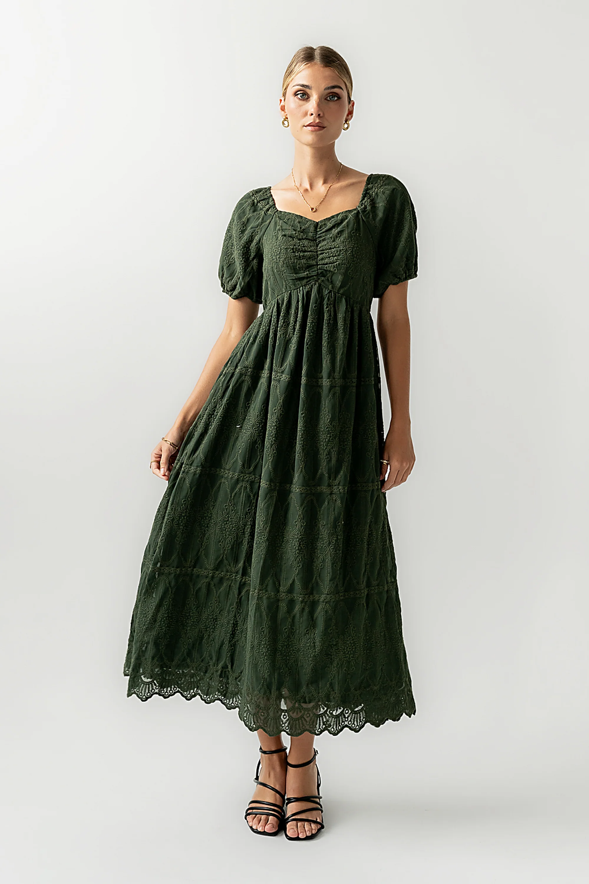 Luca Embroidered Maxi Dress in Hunter Green - FINAL SALE - Image 2