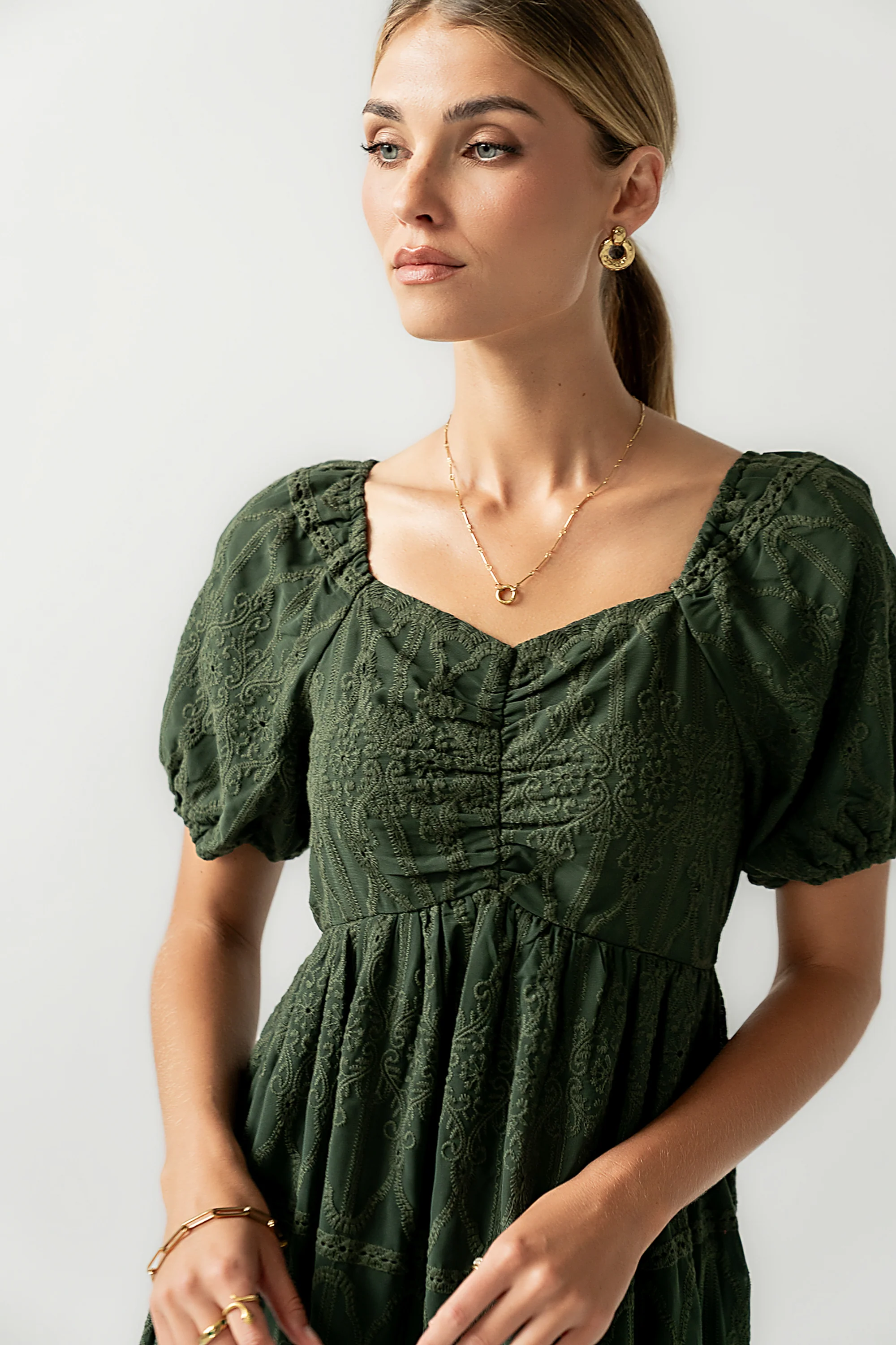 Luca Embroidered Maxi Dress in Hunter Green - FINAL SALE - Image 3
