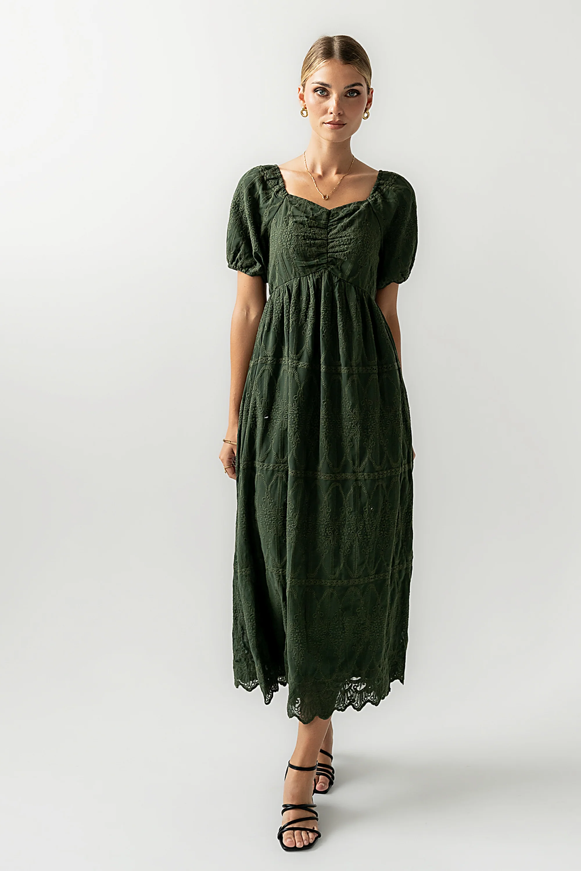 Luca Embroidered Maxi Dress in Hunter Green - FINAL SALE - Image 9