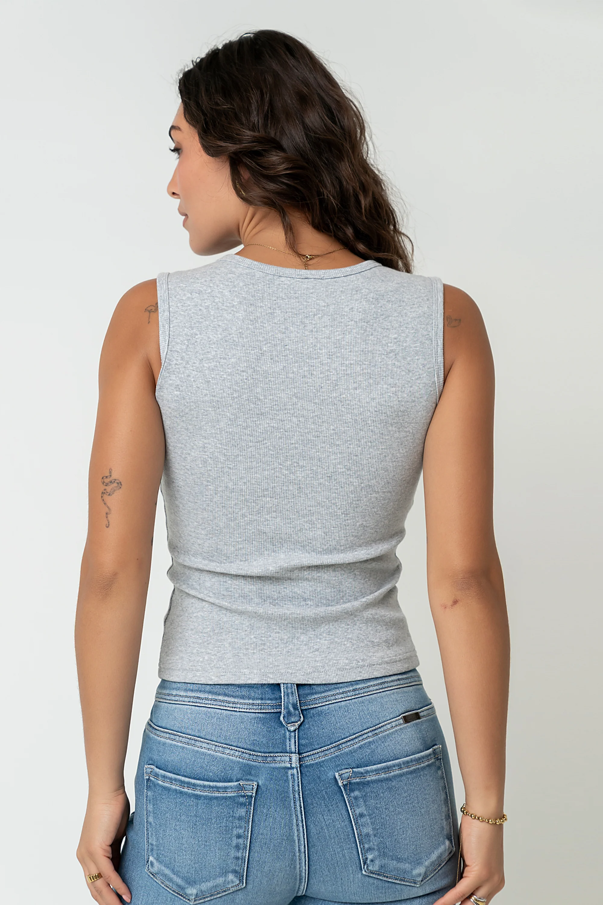 Lucas Button Up Tank Top in Grey - Image 2