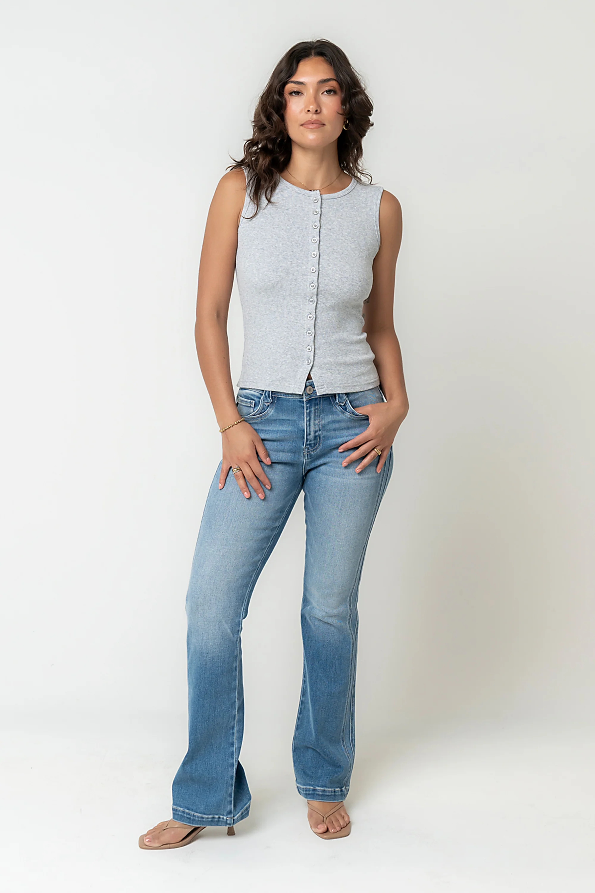 Lucas Button Up Tank Top in Grey - Image 5