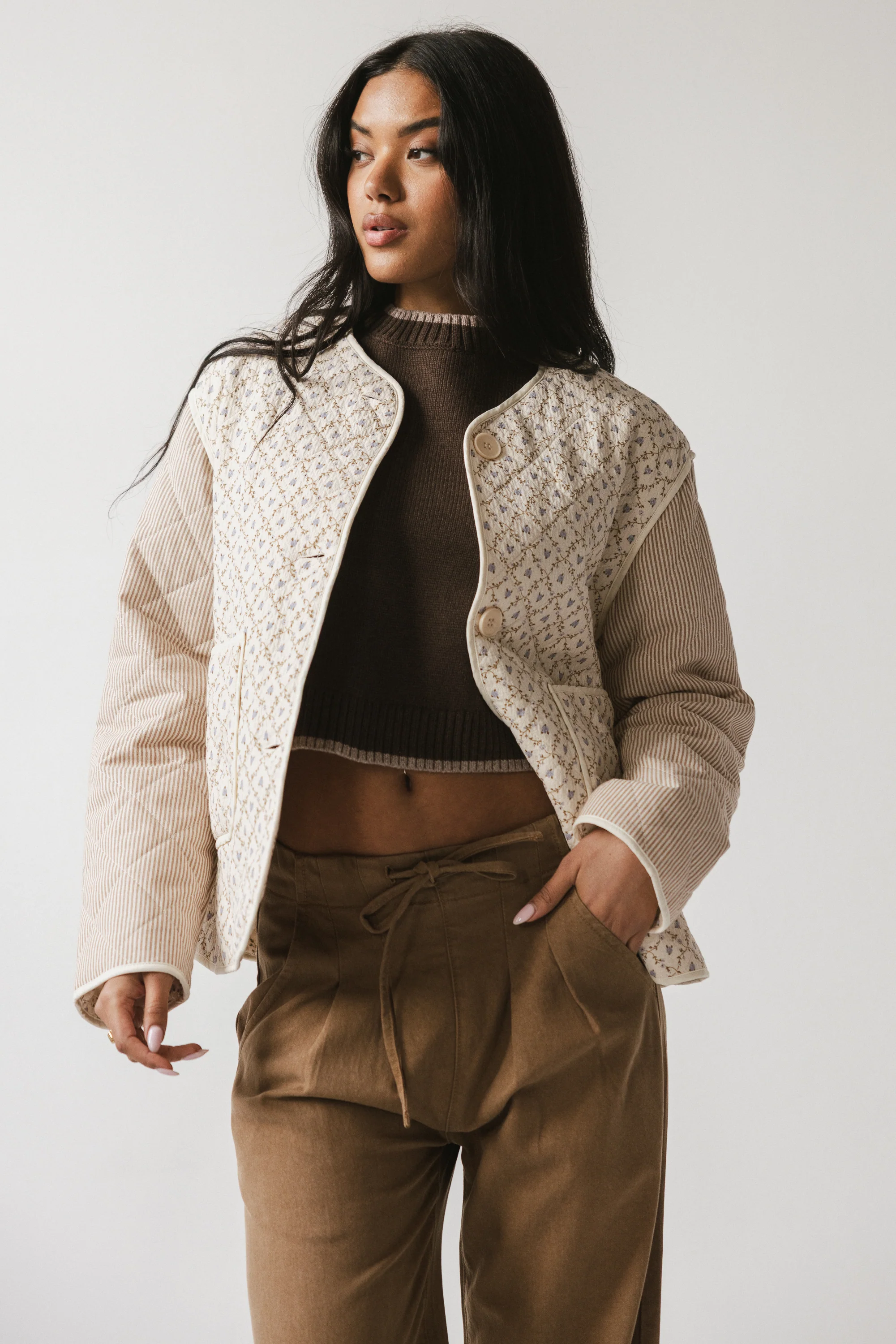 Lucas Quilted Jacket in Latte - FINAL SALE - Image 3
