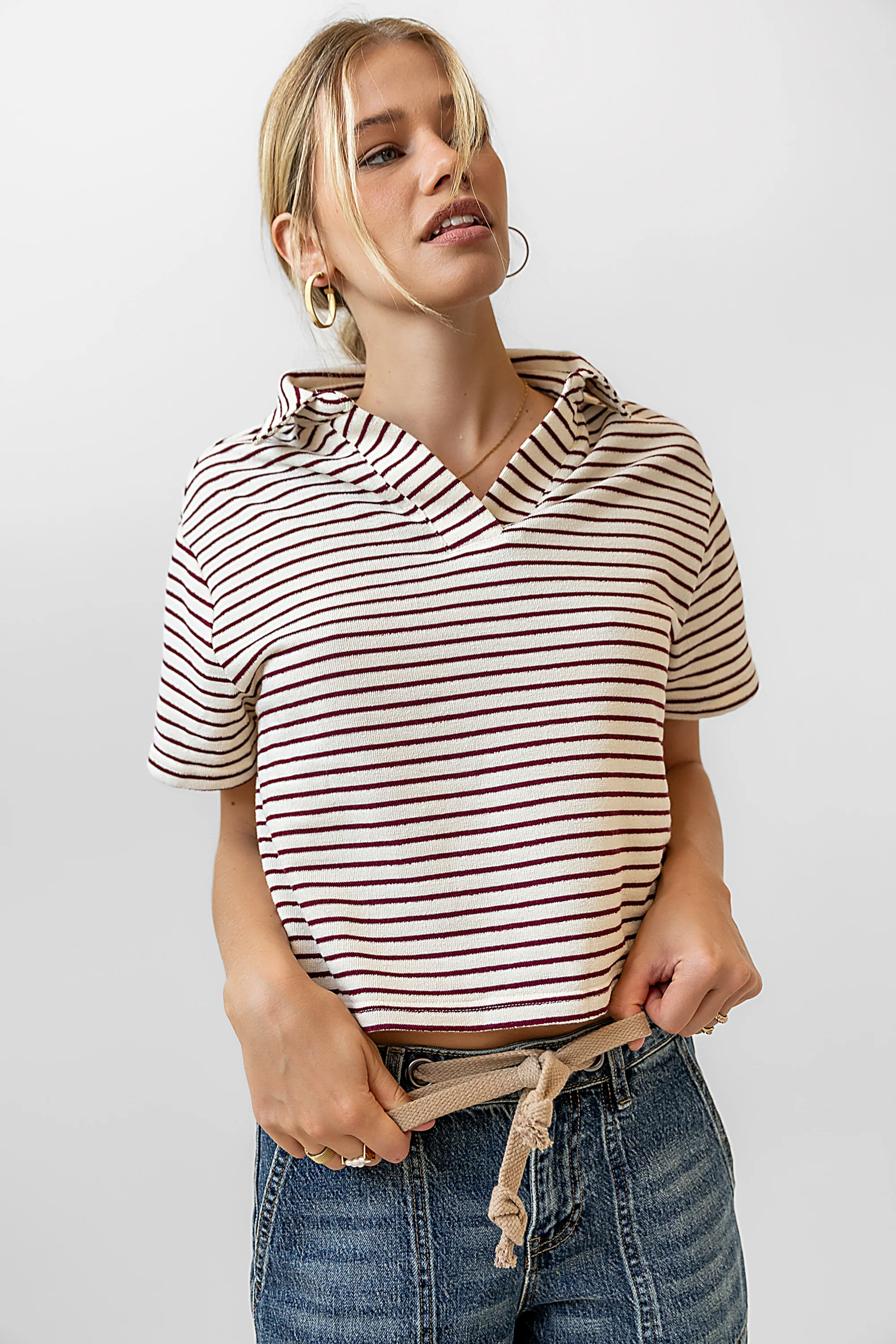 Lucca Striped Top in Burgundy - FINAL SALE - Image 5