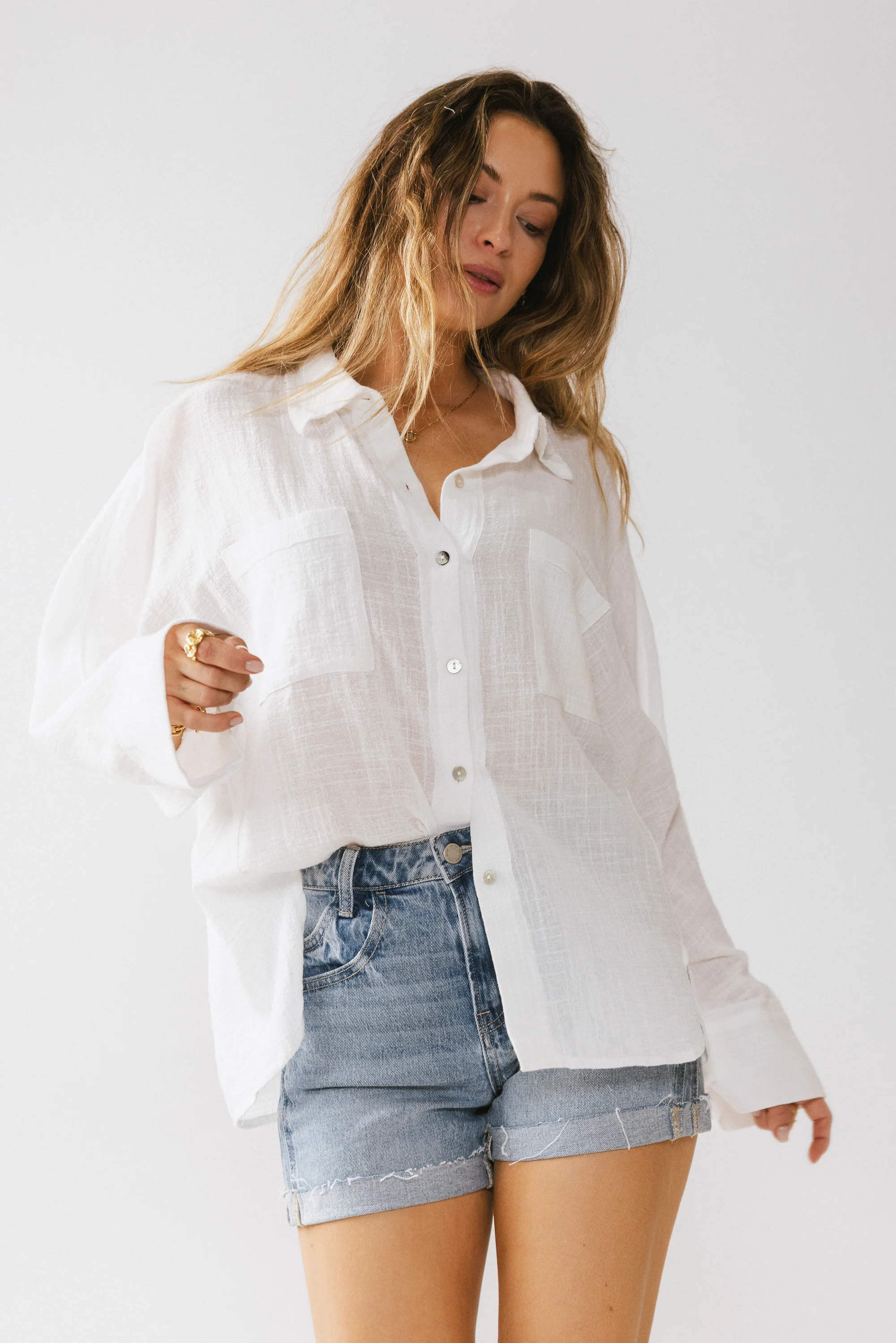 Lucie Linen Button Up in White - FINAL SALE