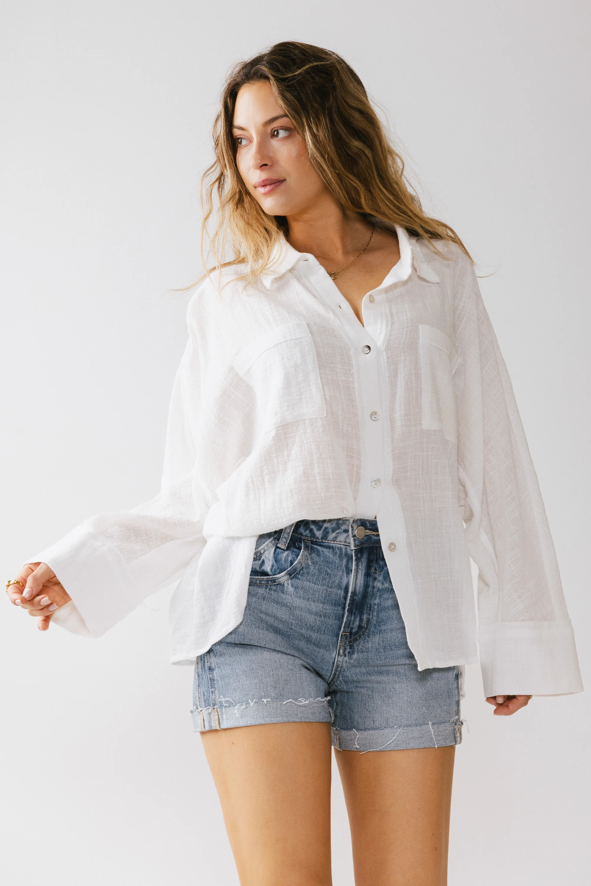 Lucie Linen Button Up in White - FINAL SALE - Image 5