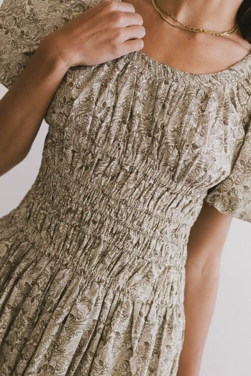 Lucille Smocked Floral Dress in Olive - FINAL SALE - Image 3
