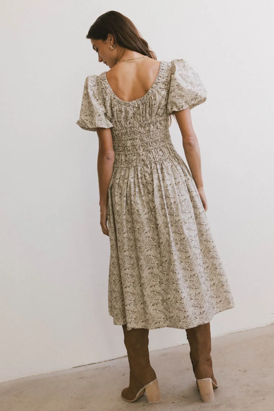 Lucille Smocked Floral Dress in Olive - FINAL SALE - Image 4