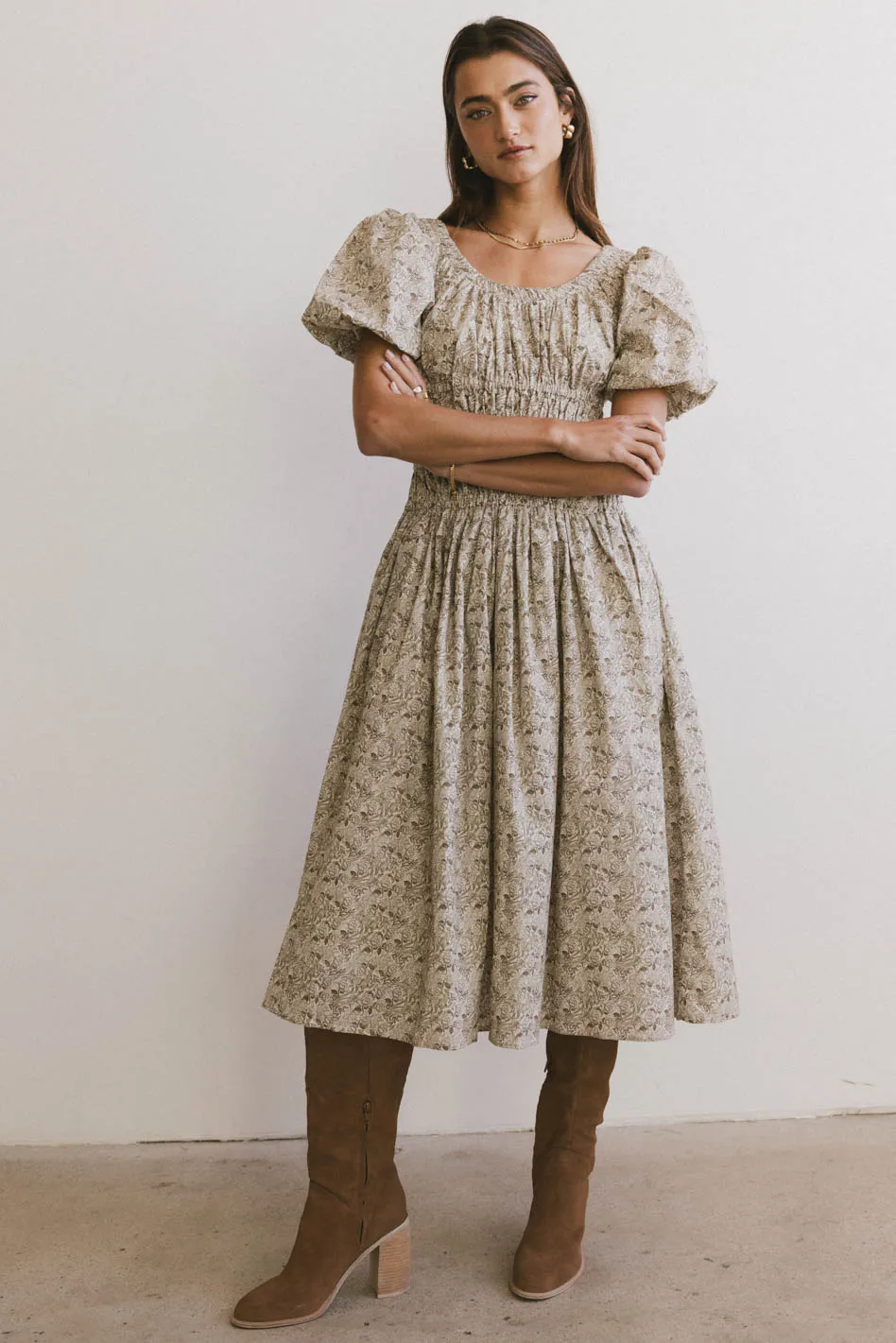 Lucille Smocked Floral Dress in Olive - FINAL SALE - Image 5