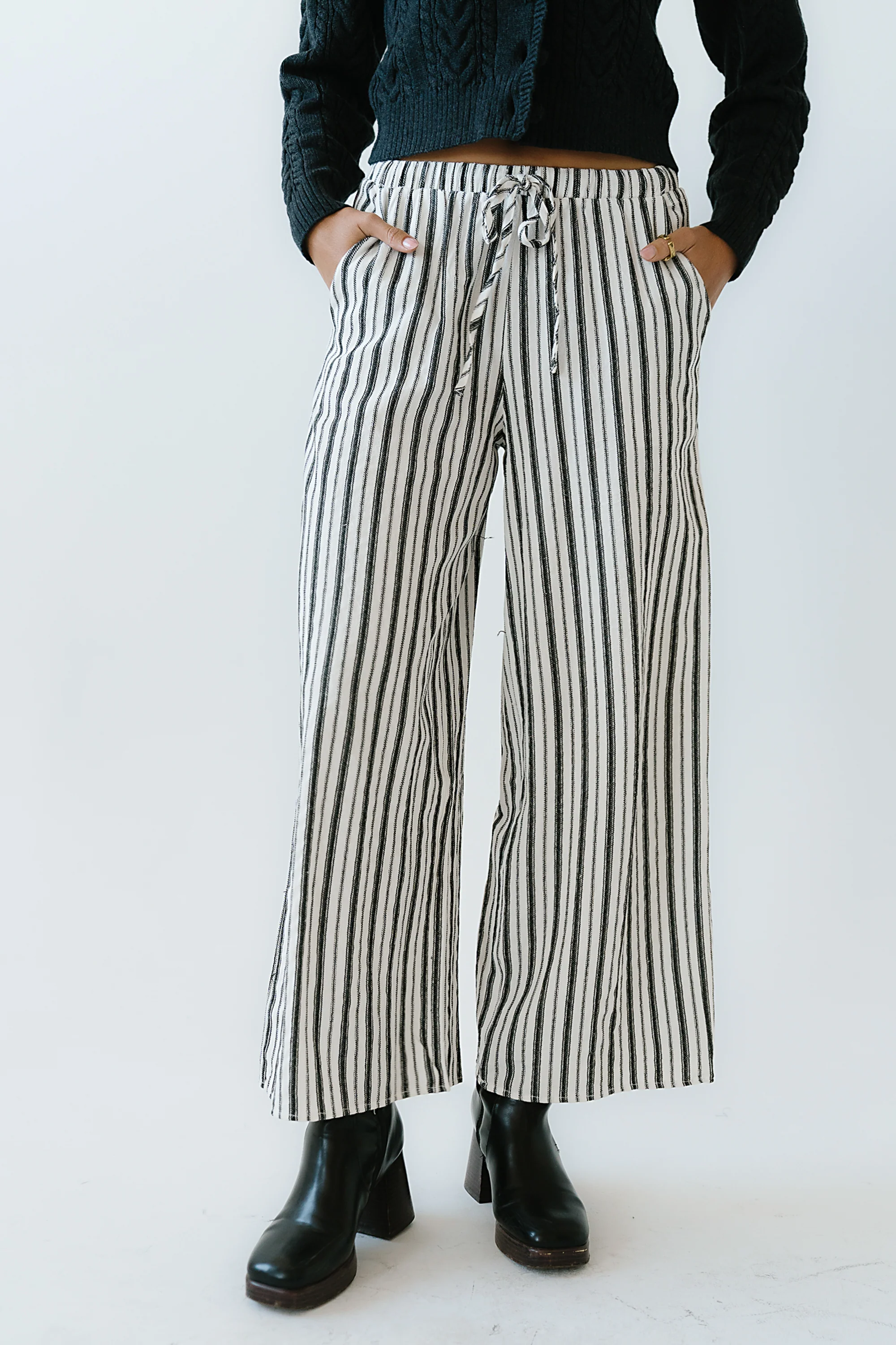 Lucy Striped Baggy Pants in Black