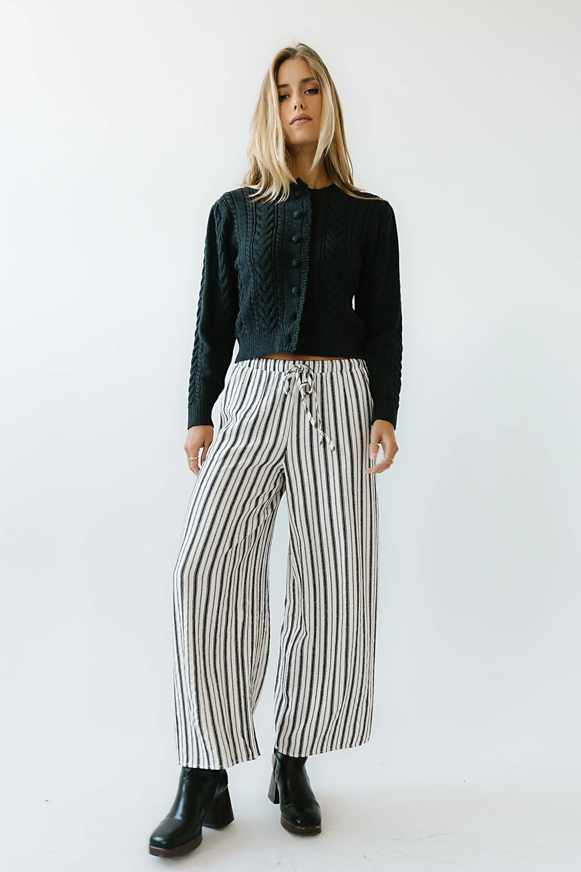 Lucy Striped Baggy Pants in Black - Image 2