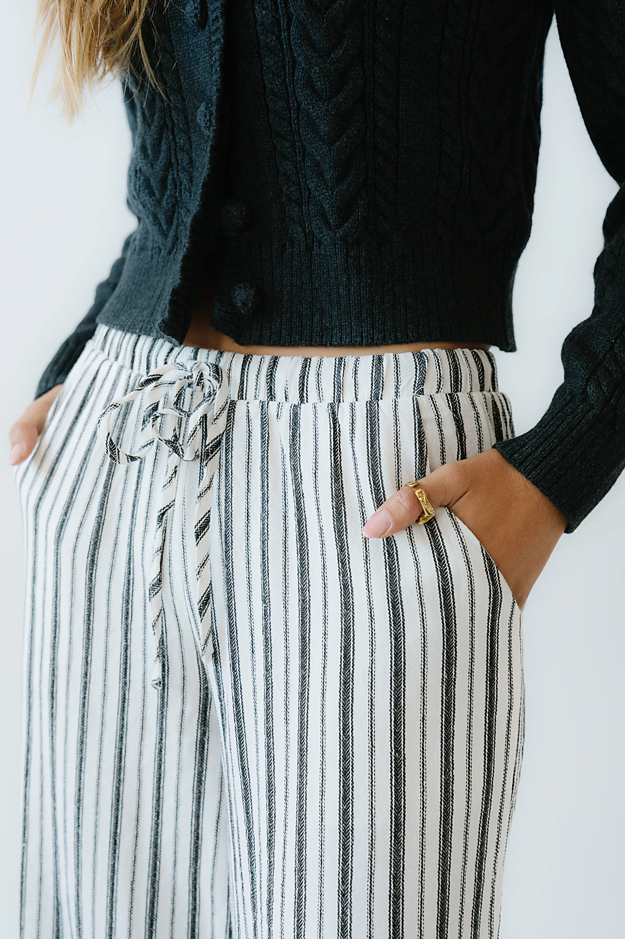Lucy Striped Baggy Pants in Black - Image 3