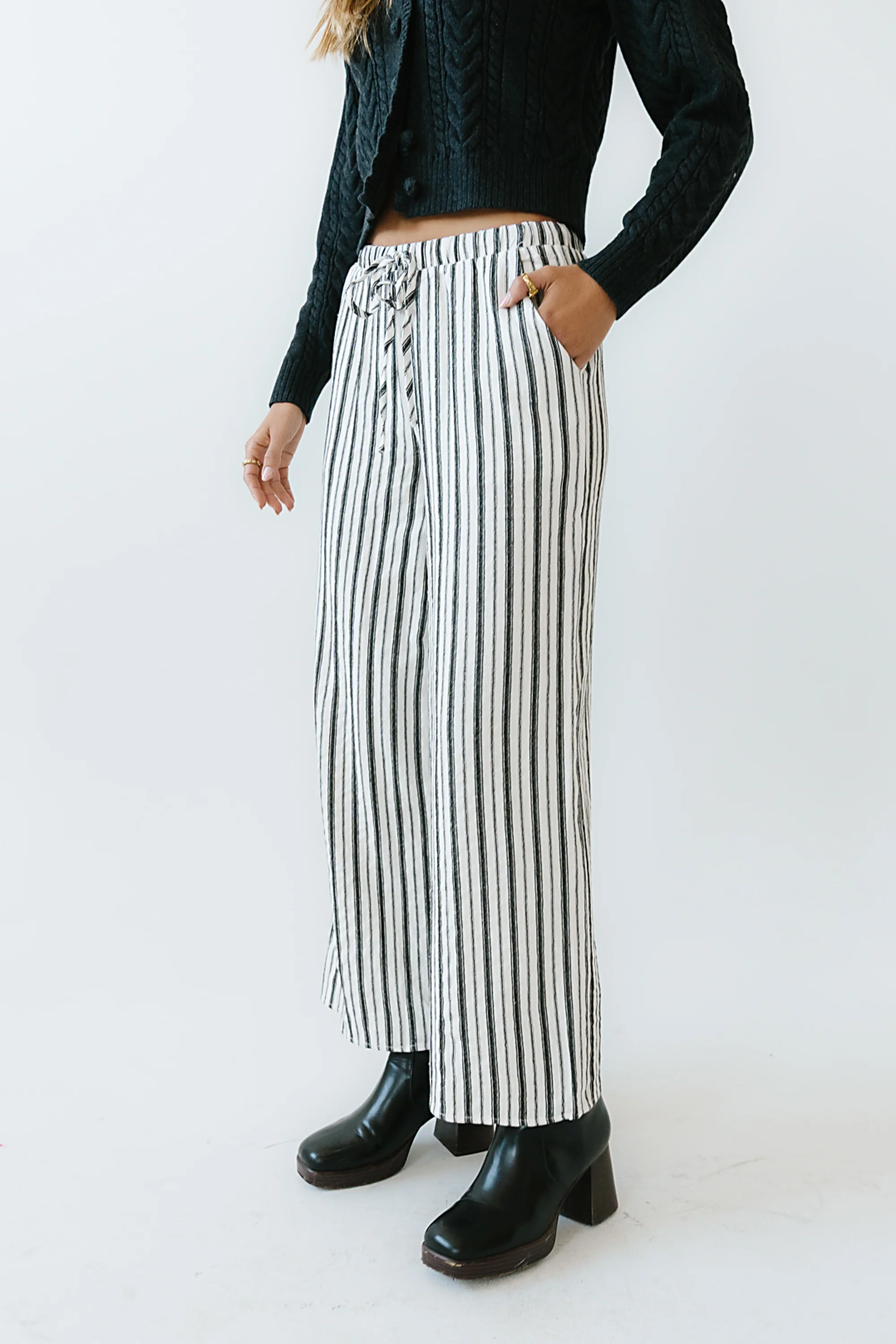 Lucy Striped Baggy Pants in Black - Image 5