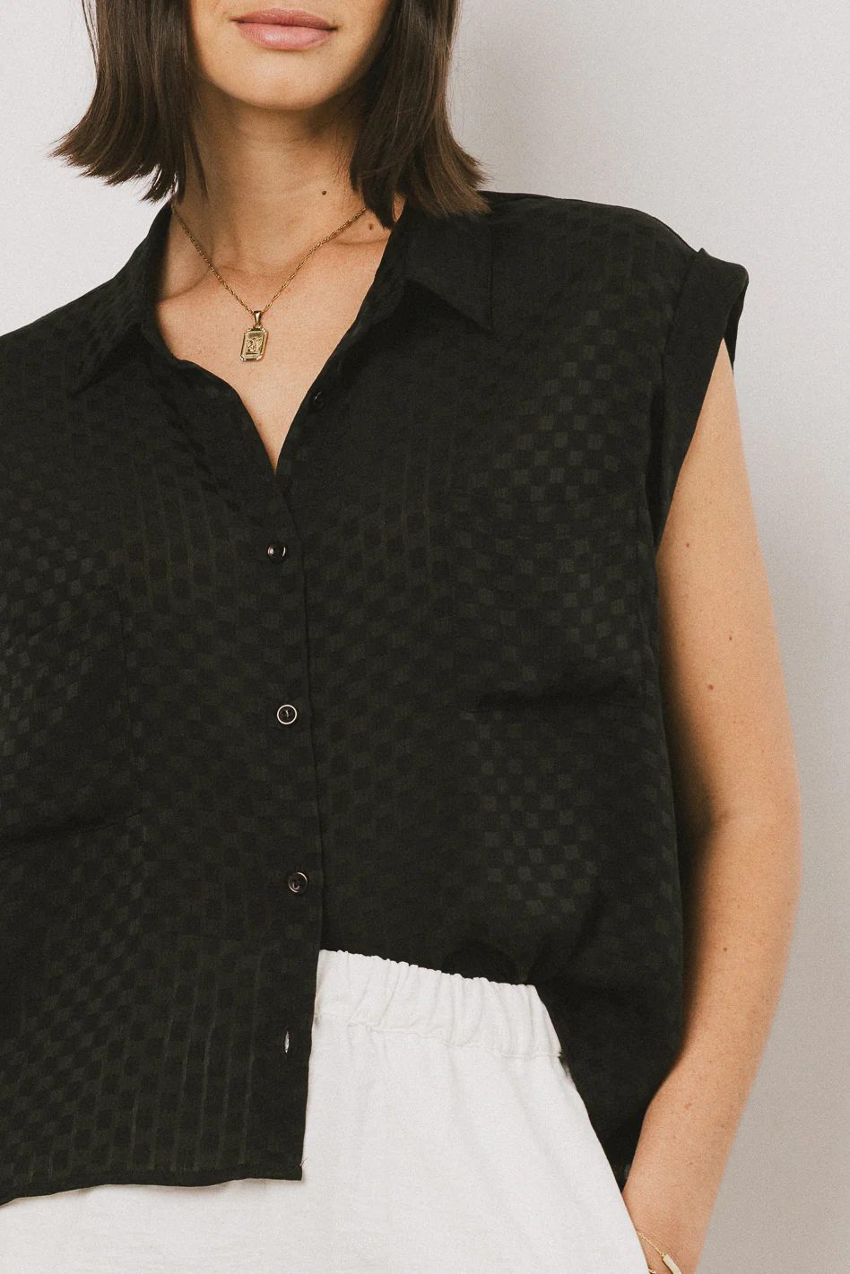 Luka Checkered Button Up in Black - FINAL SALE - Image 4