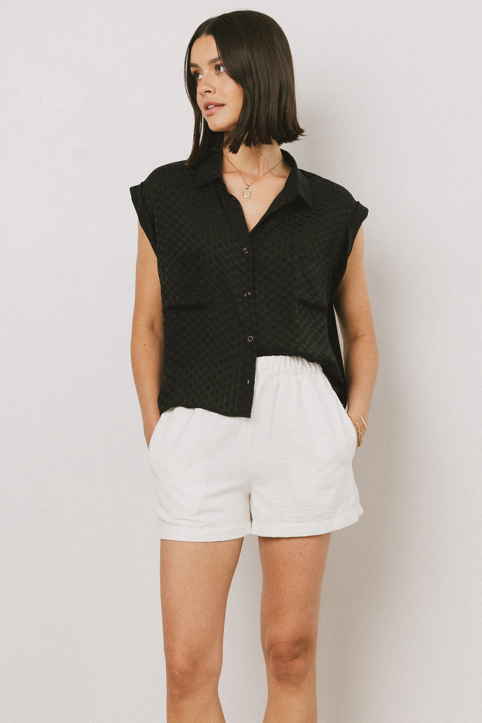 Luka Checkered Button Up in Black - FINAL SALE - Image 5