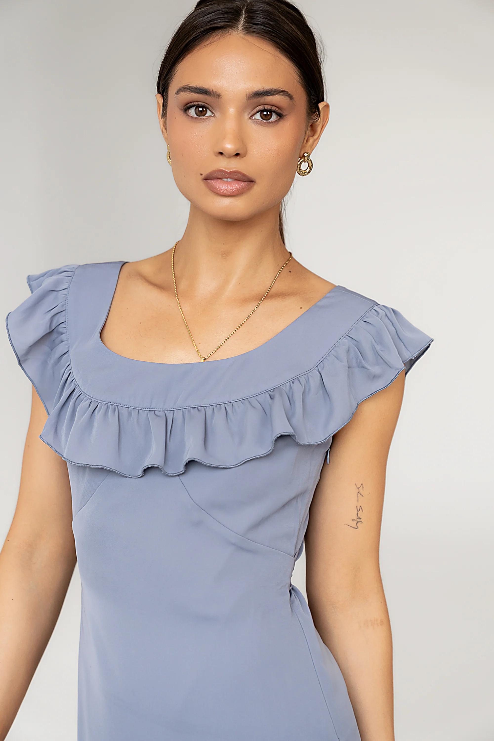 Lydia Ruffle Maxi Dress in Blue - FINAL SALE - Image 3
