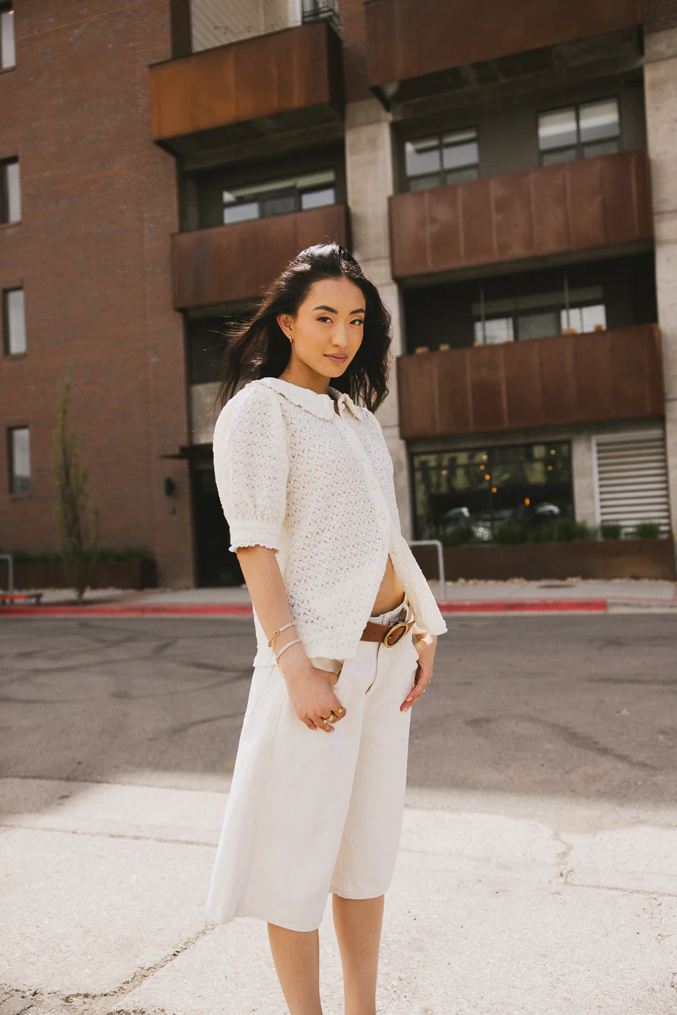 Lyla Collared Lace Top in Ivory - FINAL SALE - Image 3