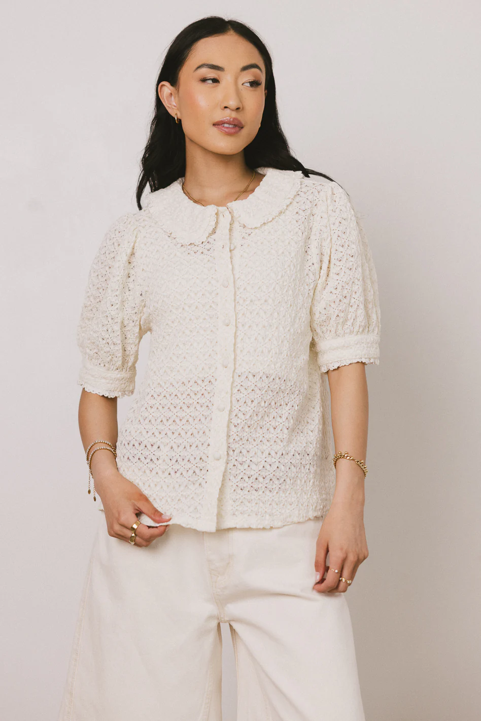 Lyla Collared Lace Top in Ivory - FINAL SALE - Image 5