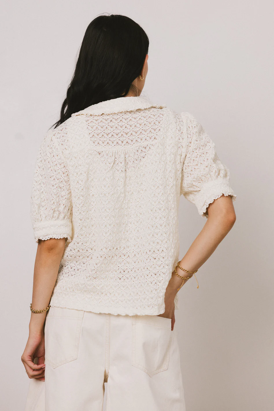 Lyla Collared Lace Top in Ivory - FINAL SALE - Image 6