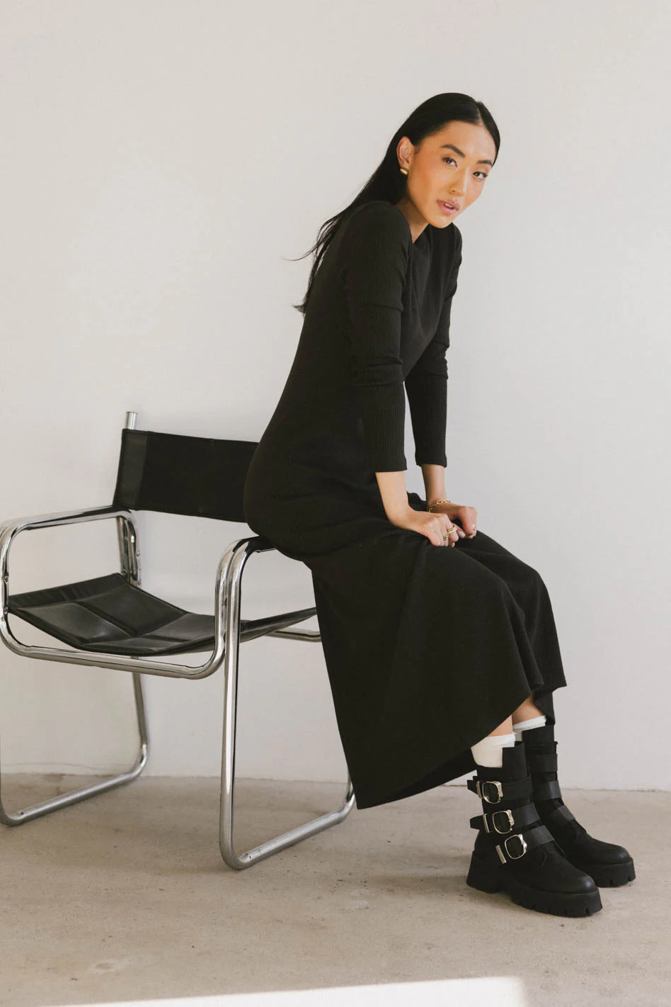 Lynette Ribbed Maxi Dress in Charcoal - FINAL SALE - Image 2