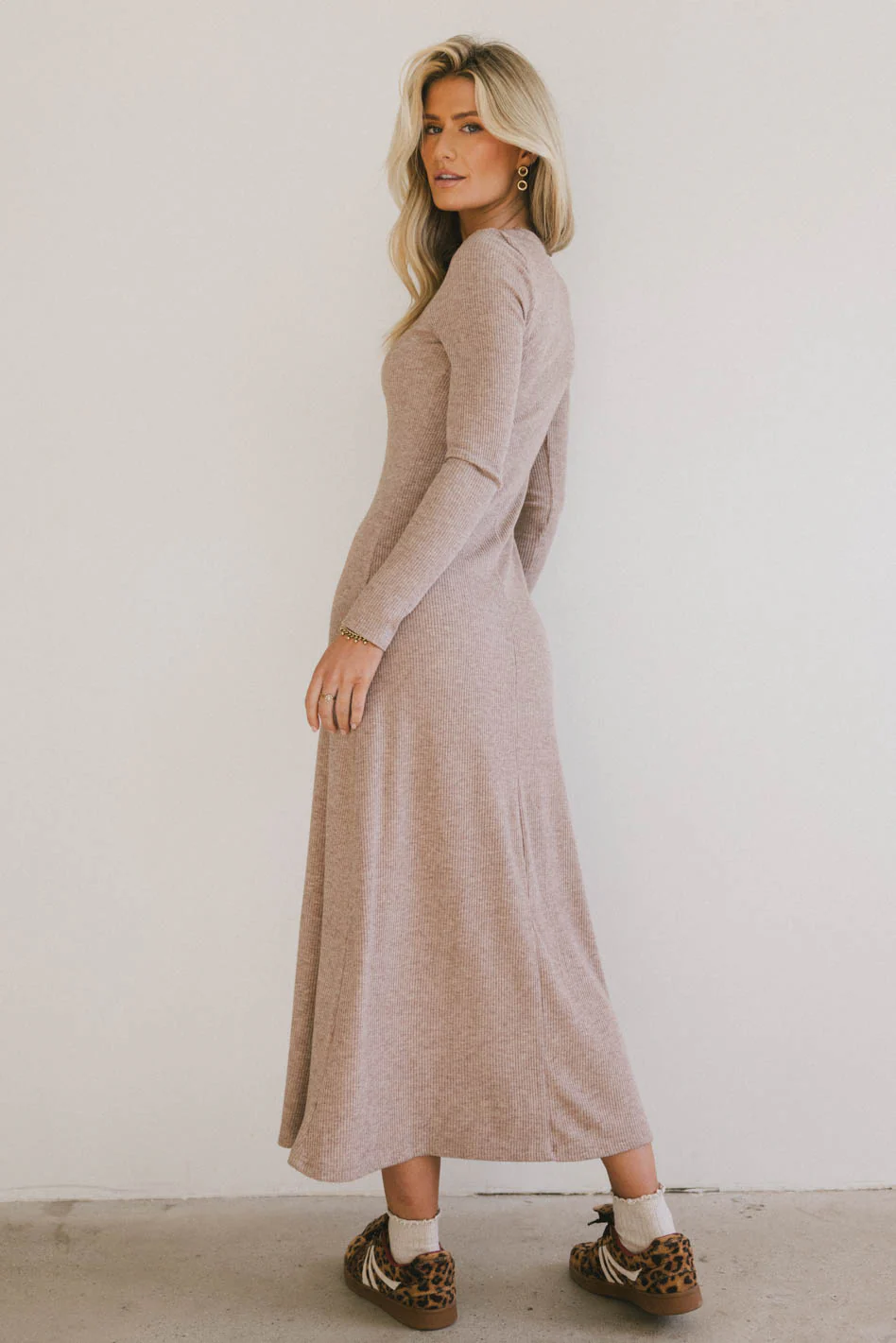 Lynette Ribbed Maxi Dress in Taupe - FINAL SALE - Image 3