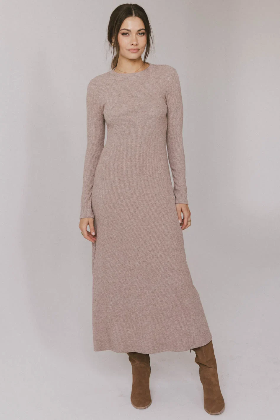 Lynette Ribbed Maxi Dress in Taupe - FINAL SALE - Image 5