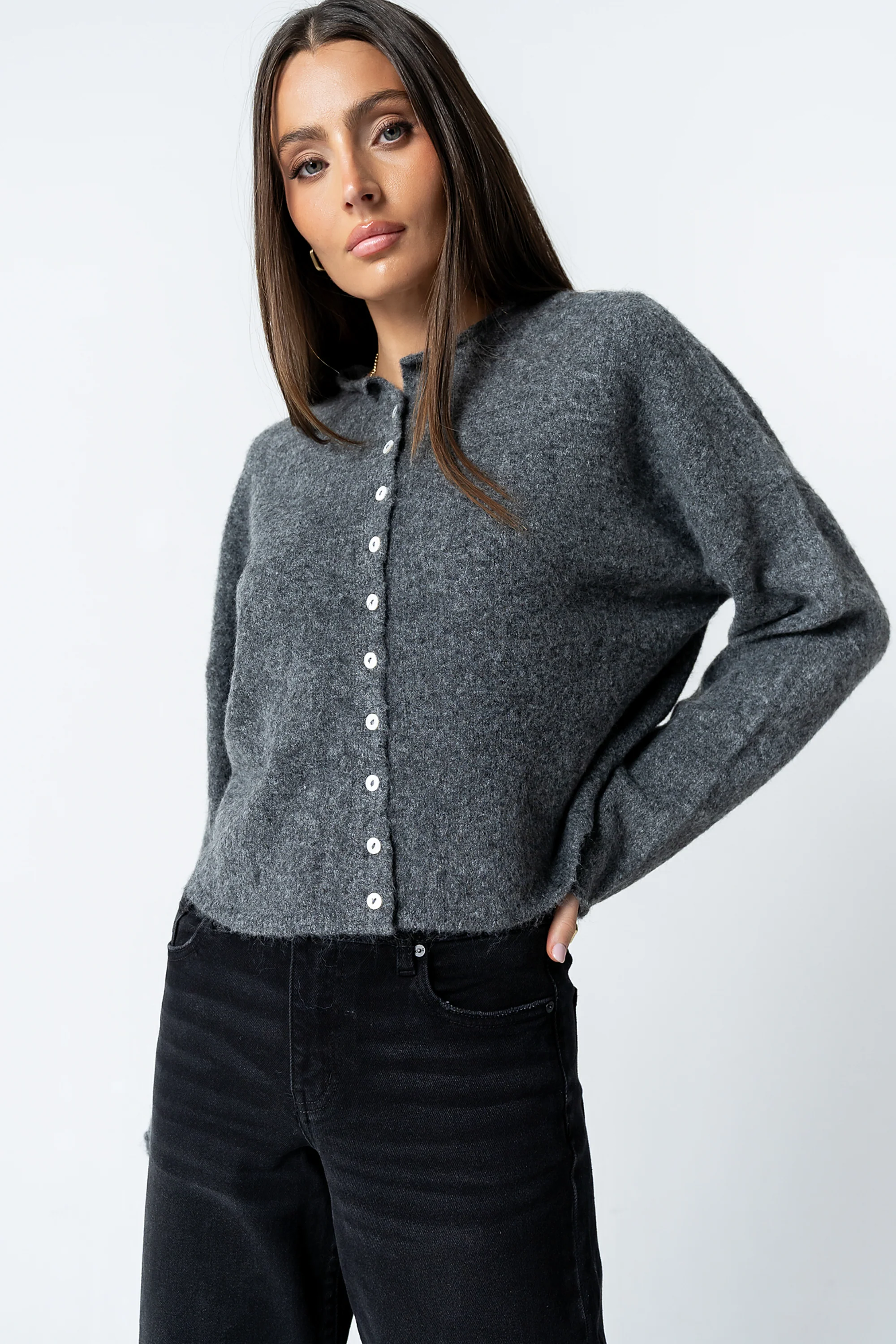 Maci Cardigan in Charcoal - FINAL SALE - Image 2