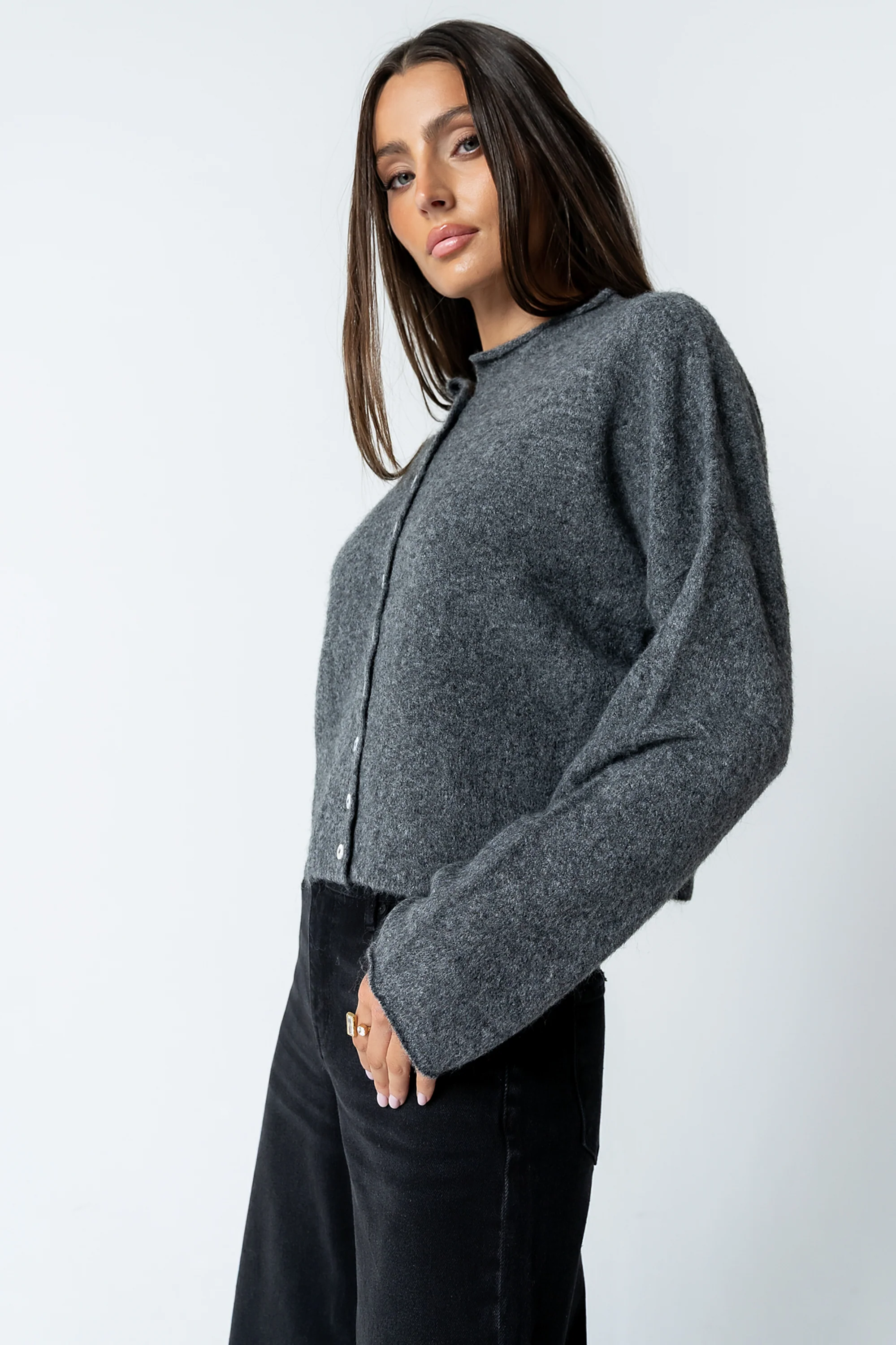 Maci Cardigan in Charcoal - FINAL SALE - Image 4