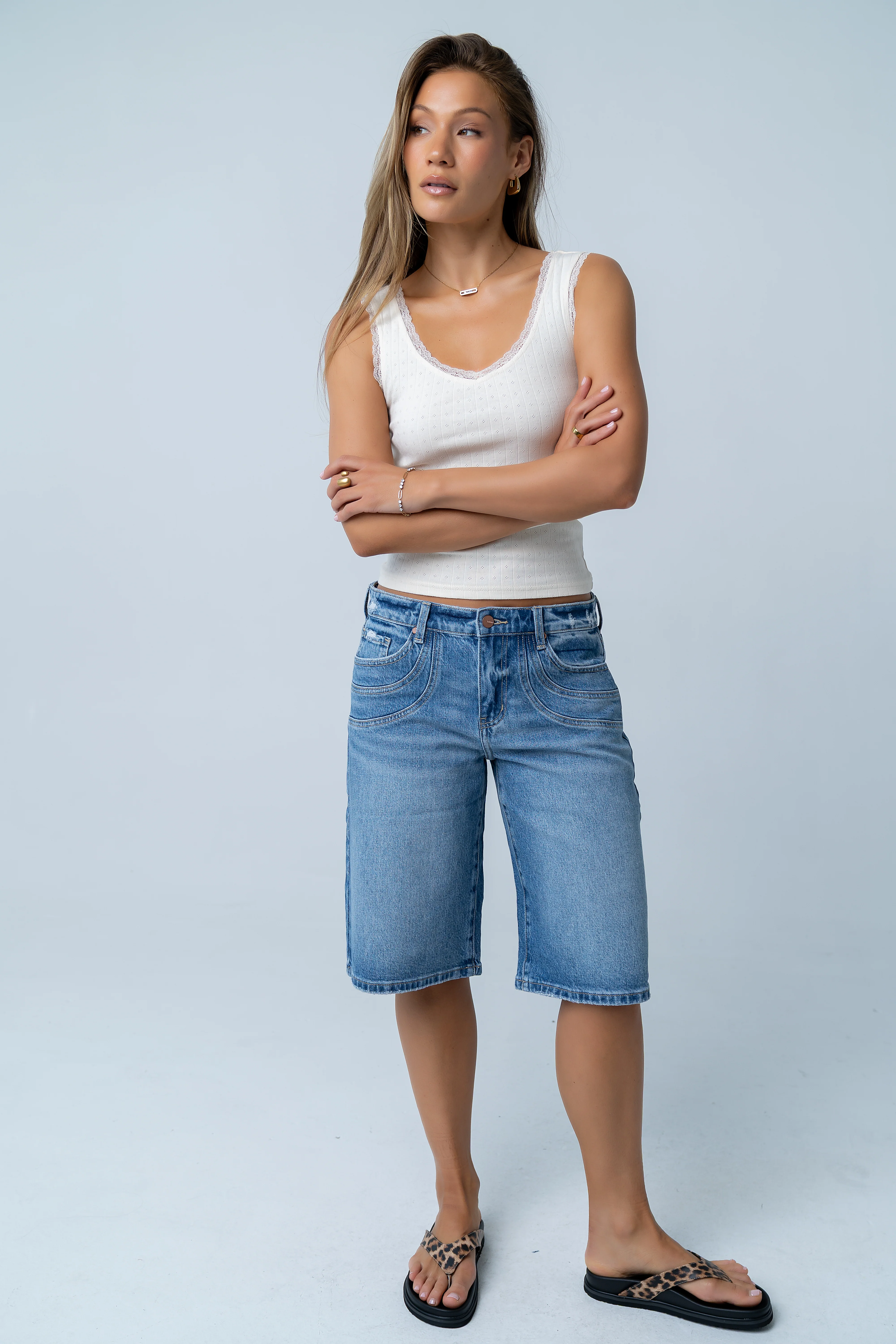 Mackie Lace Trim Tank in Heather Grey - Image 4