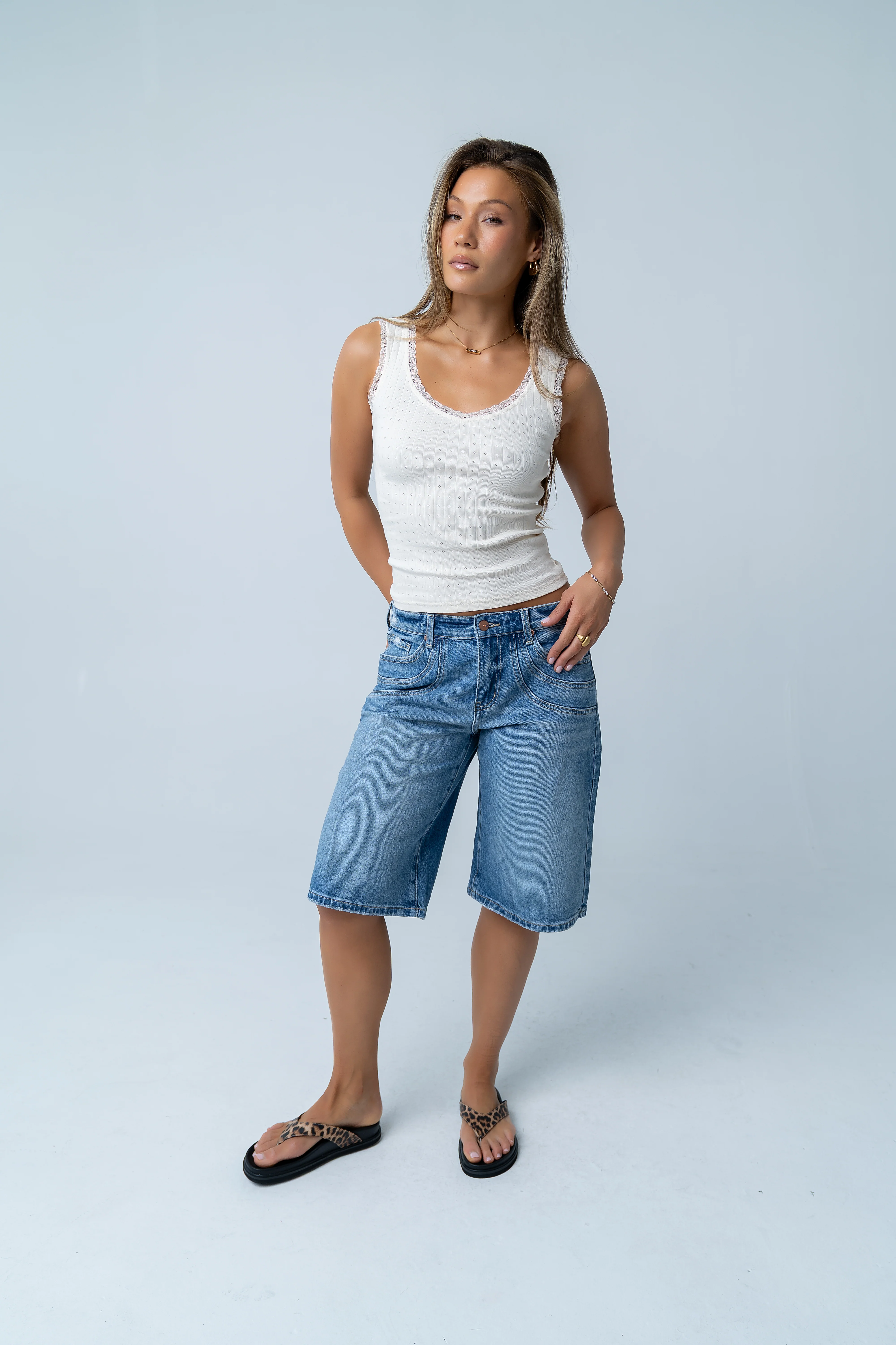 Mackie Lace Trim Tank in Heather Grey - Image 5