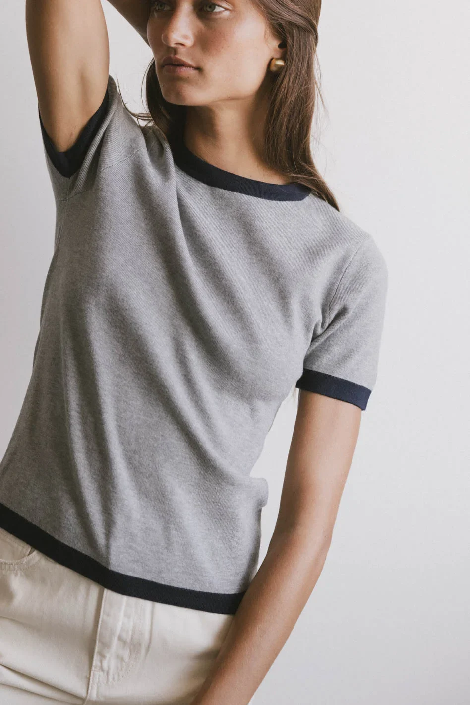 Maddie Ringer Sweater Top in Grey