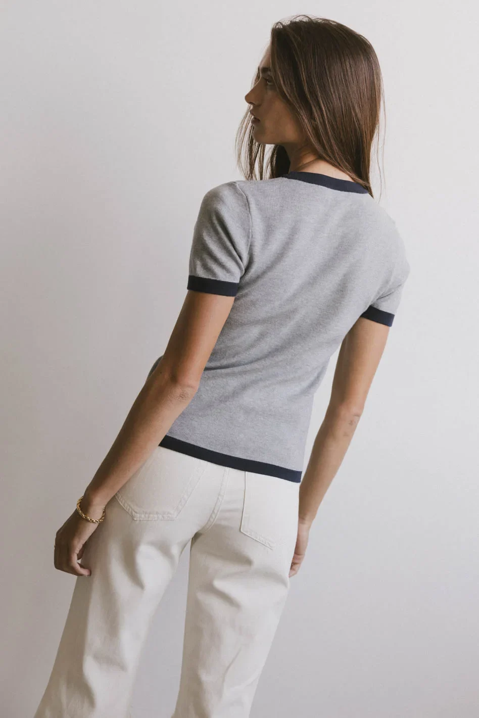 Maddie Ringer Sweater Top in Grey - Image 2