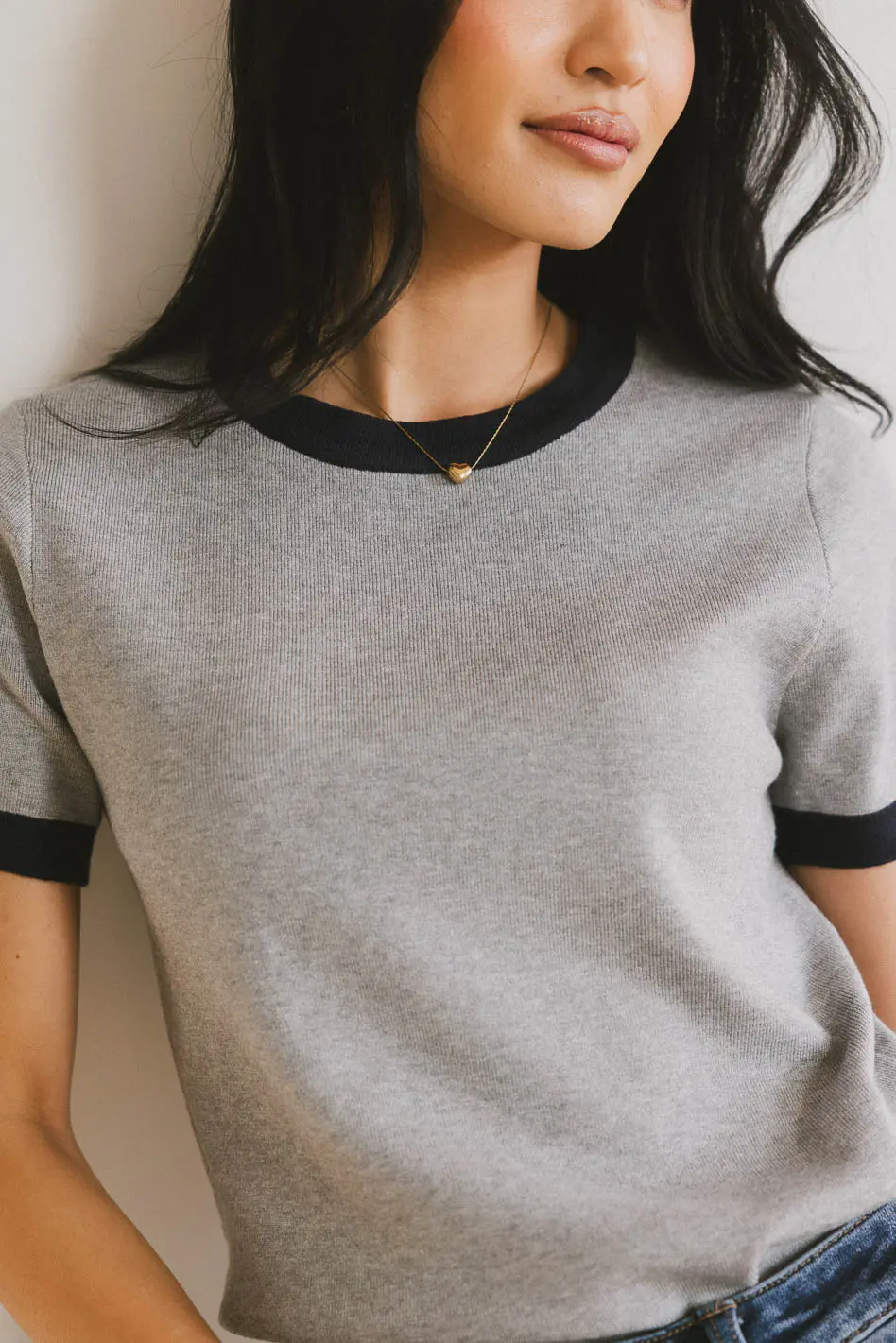 Maddie Ringer Sweater Top in Grey - Image 6