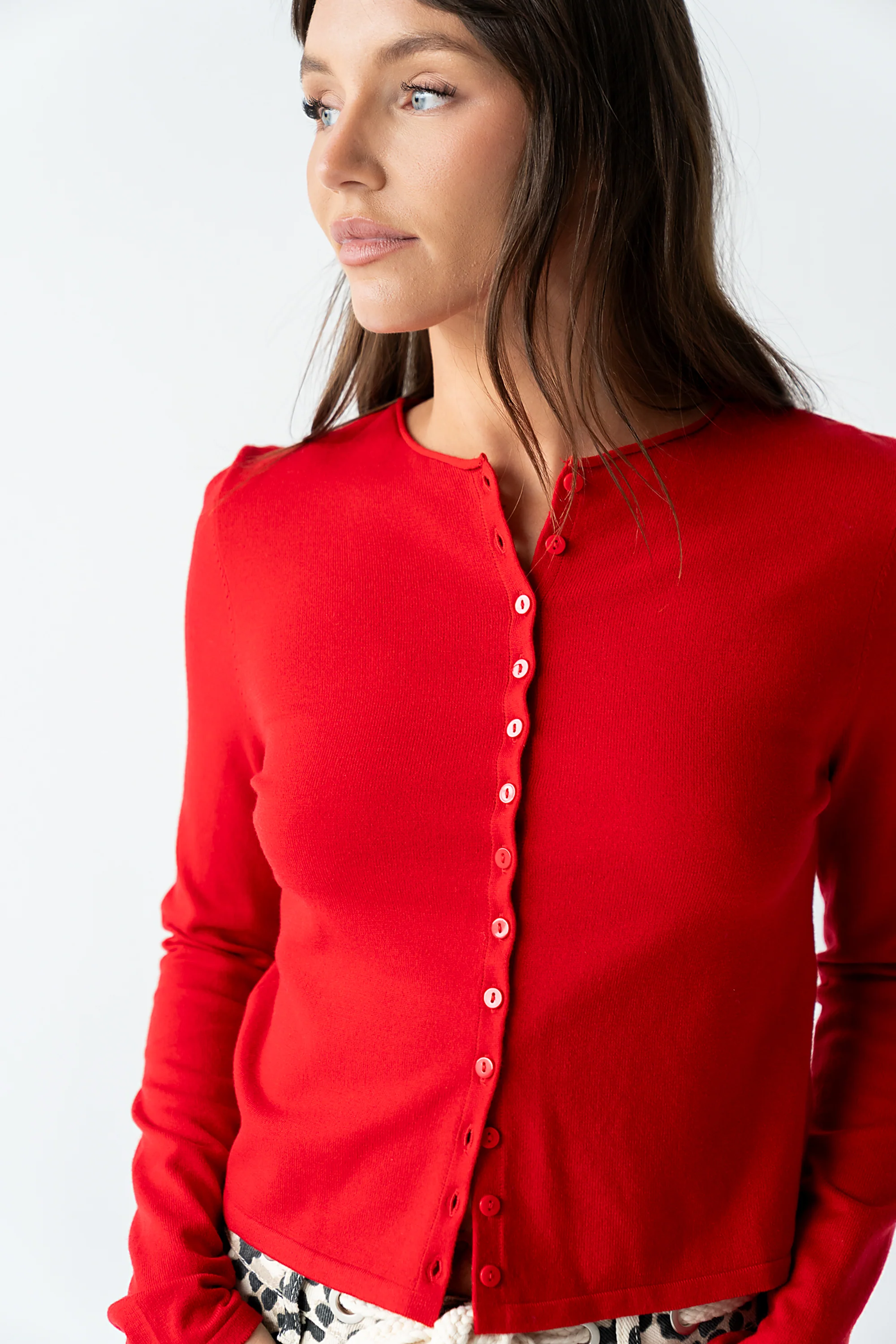 Maddy Button Up Cardigan in Red - FINAL SALE - Image 3