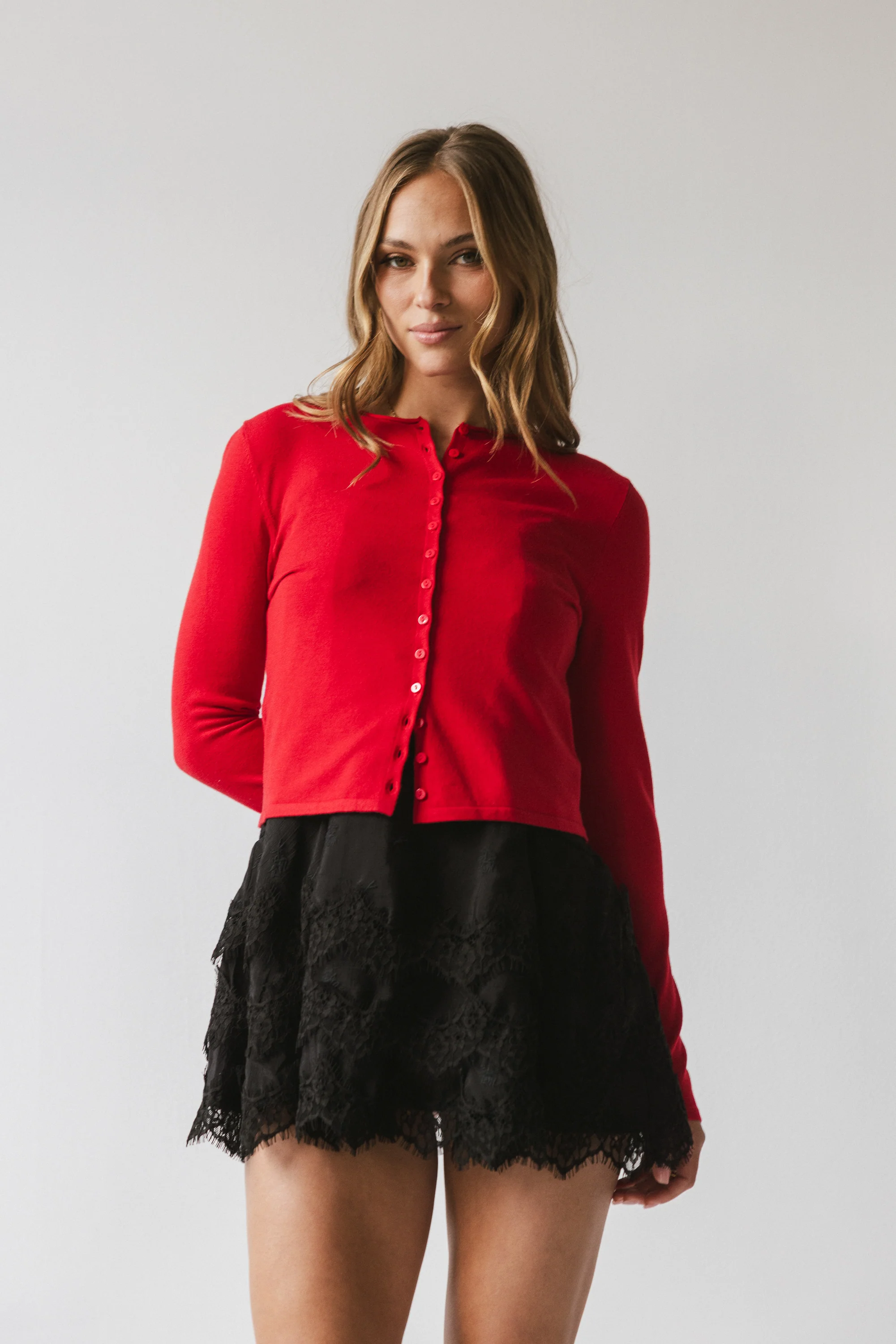 Maddy Button Up Cardigan in Red - FINAL SALE - Image 4