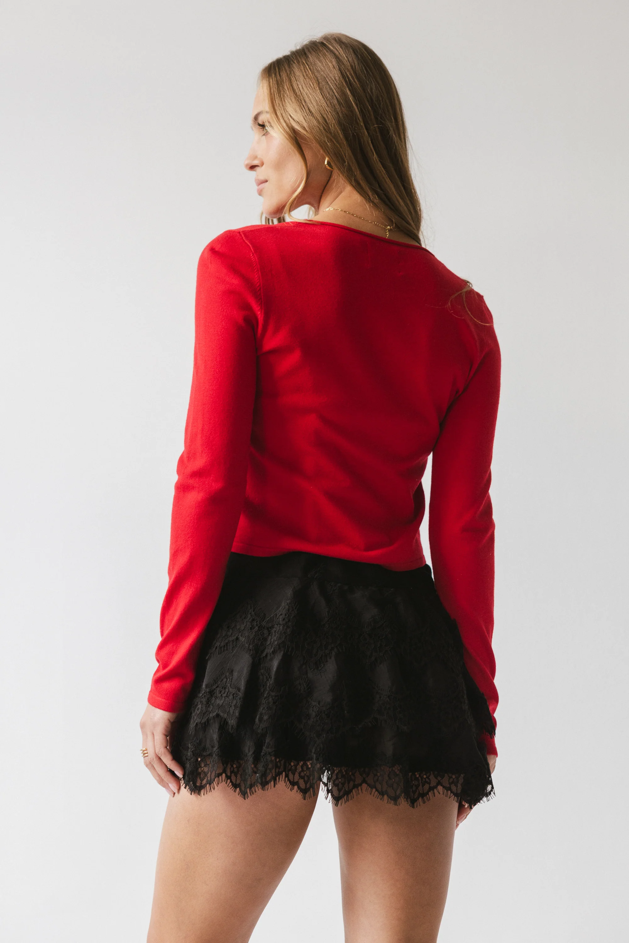 Maddy Button Up Cardigan in Red - FINAL SALE - Image 6