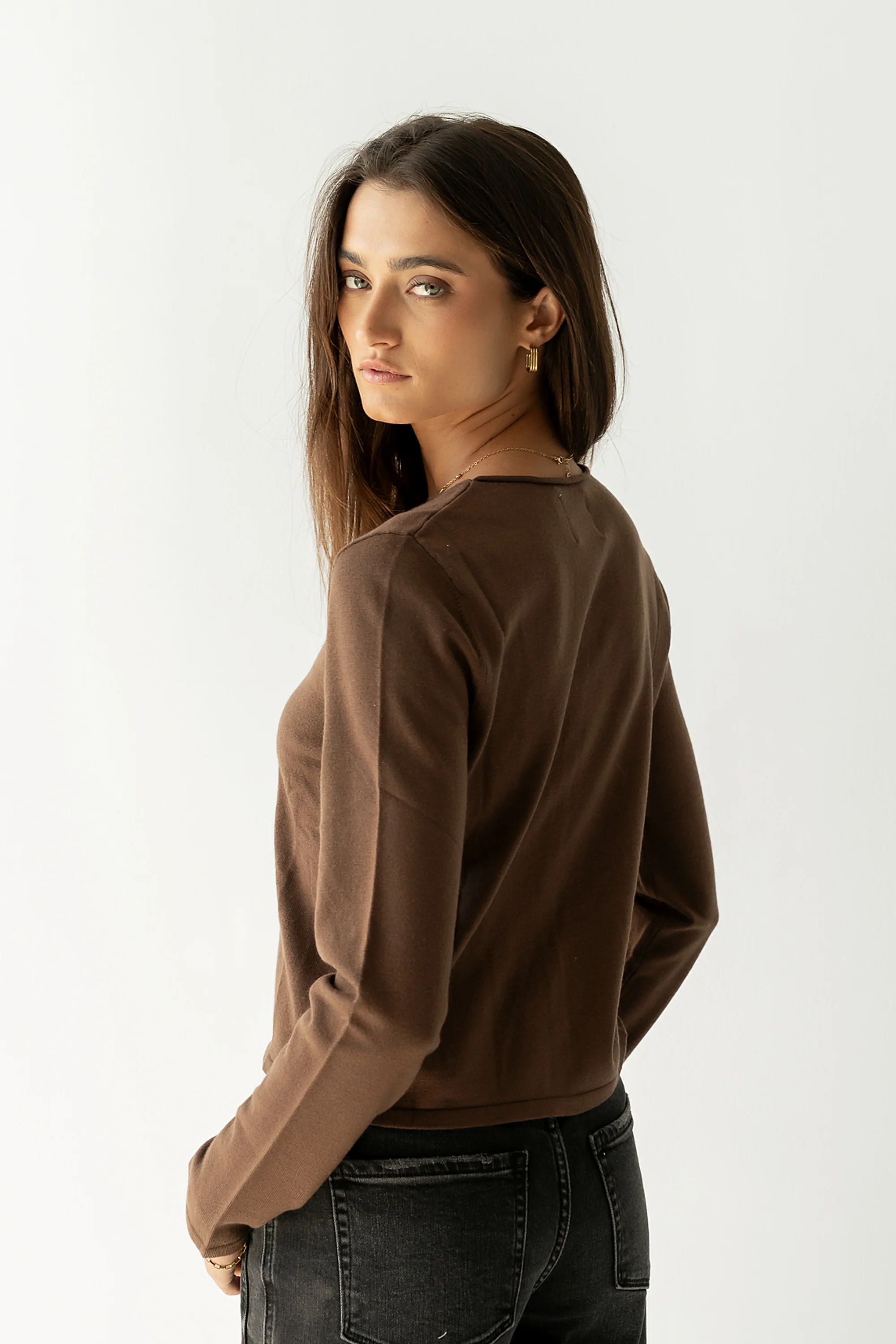Maddy Button Up Cardigan in Brown - FINAL SALE - Image 4