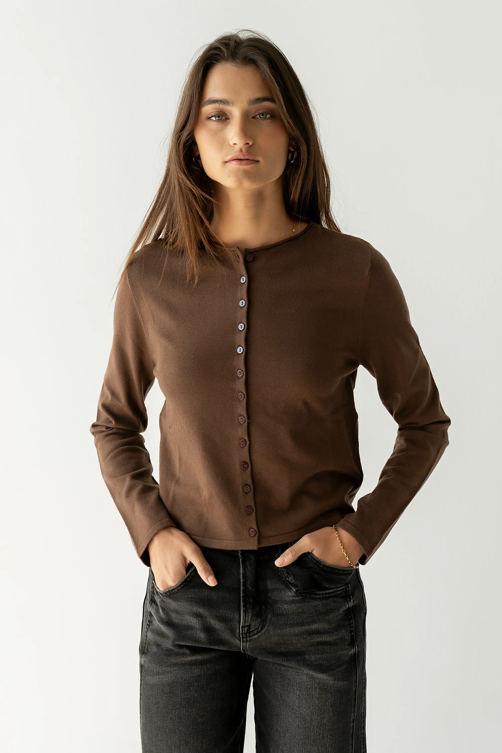 Maddy Button Up Cardigan in Brown - FINAL SALE - Image 5