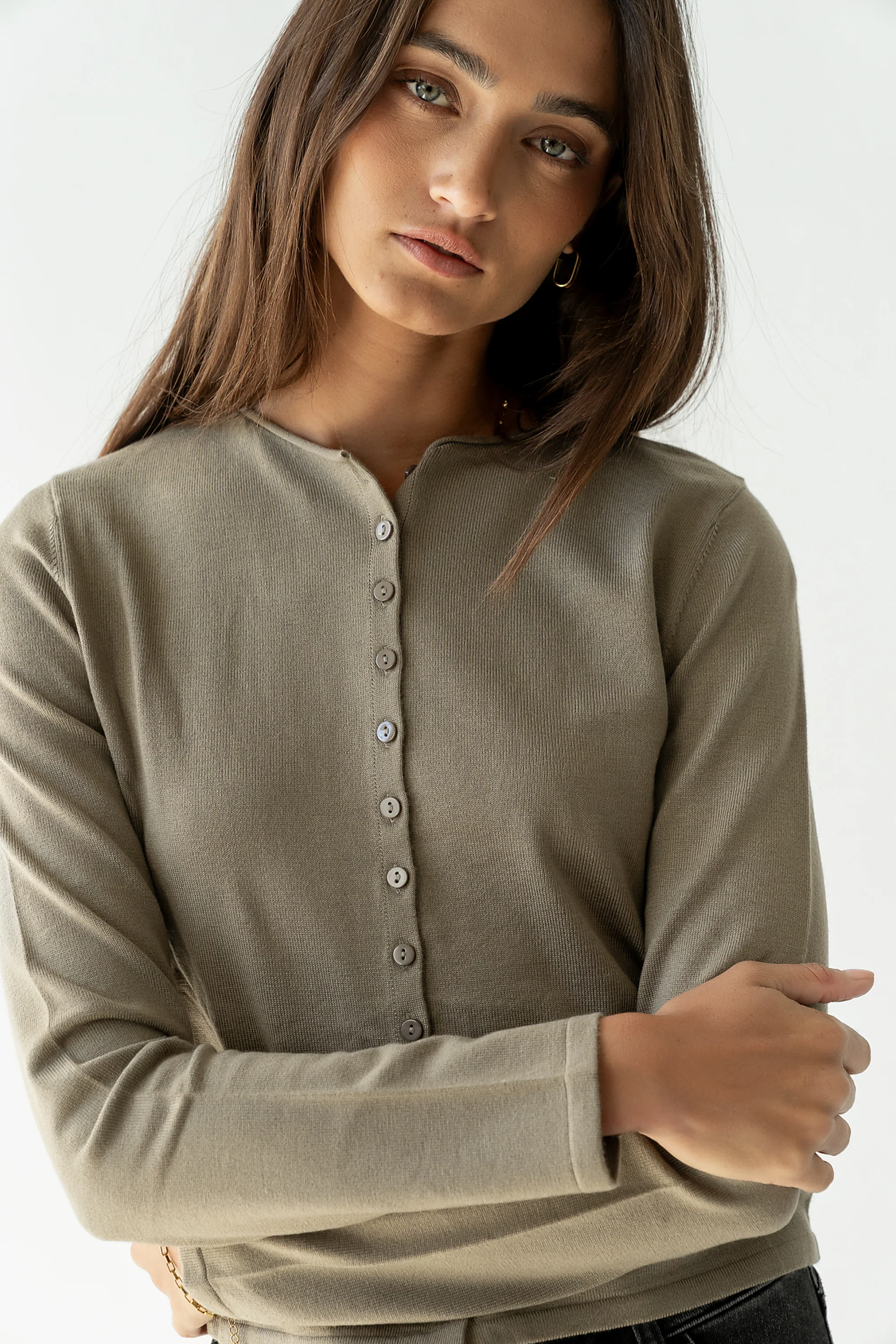 Maddy Button Up Cardigan in Olive - FINAL SALE