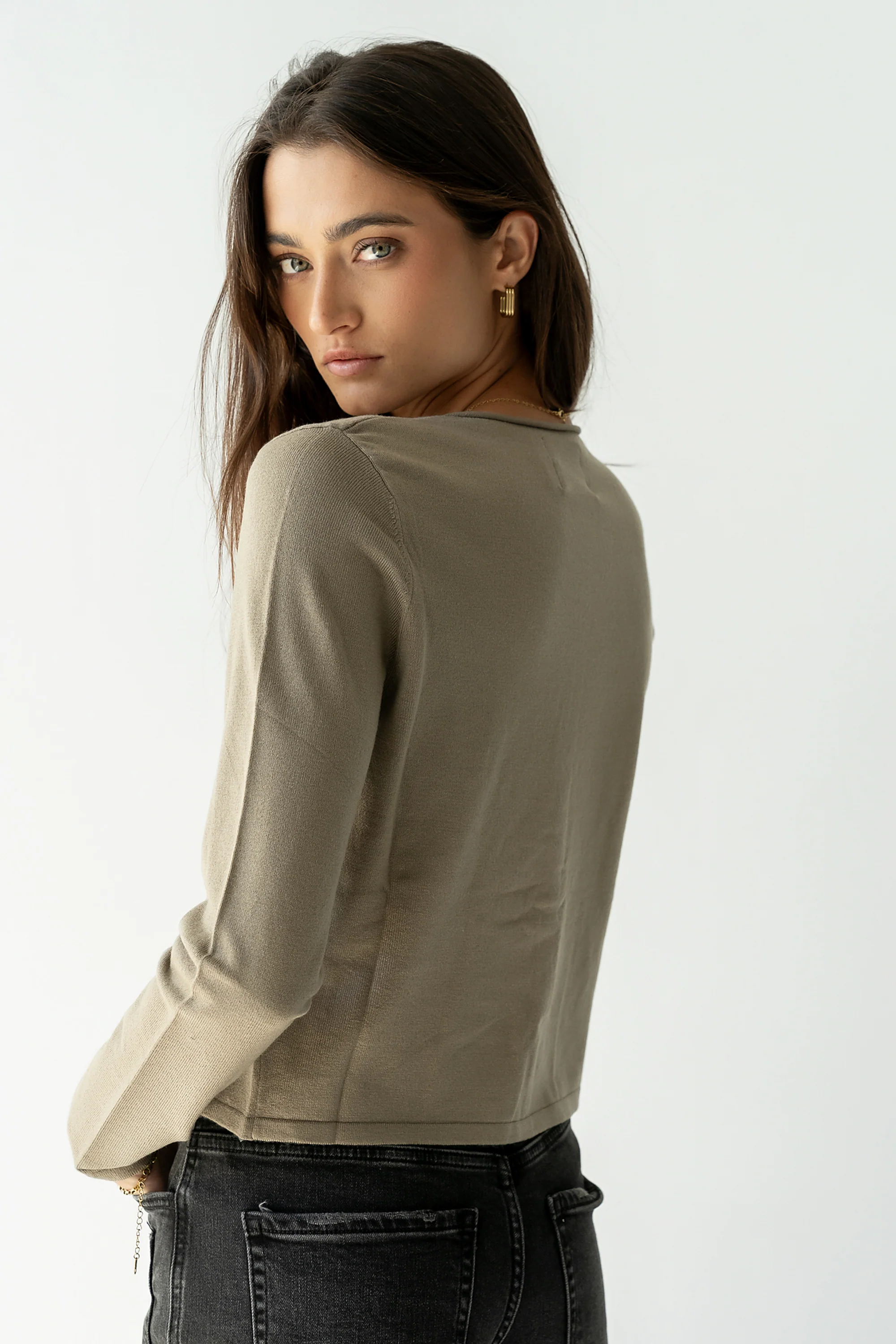 Maddy Button Up Cardigan in Olive - FINAL SALE - Image 3