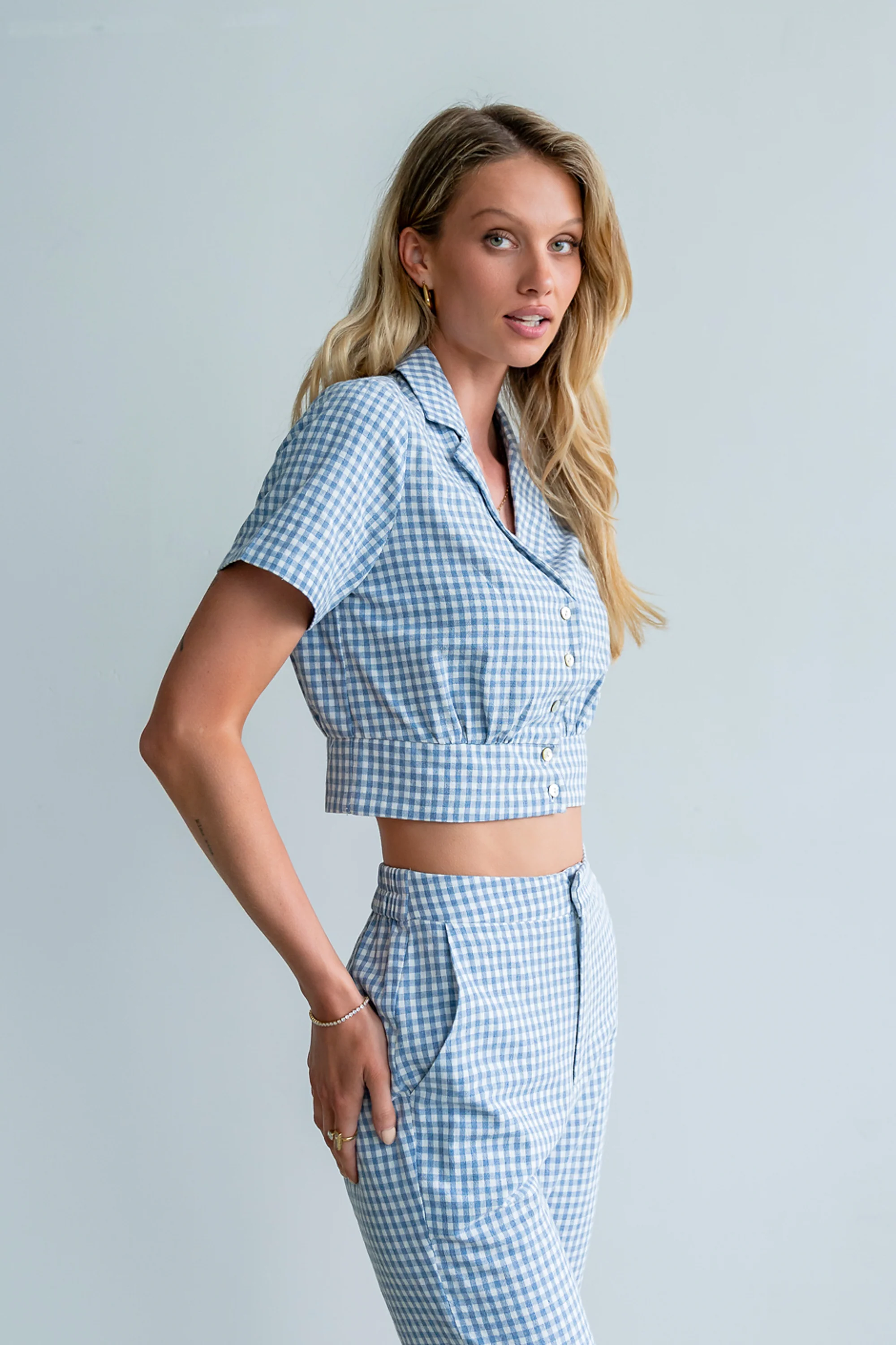 Madie Gingham Button Up in Blue - Image 2