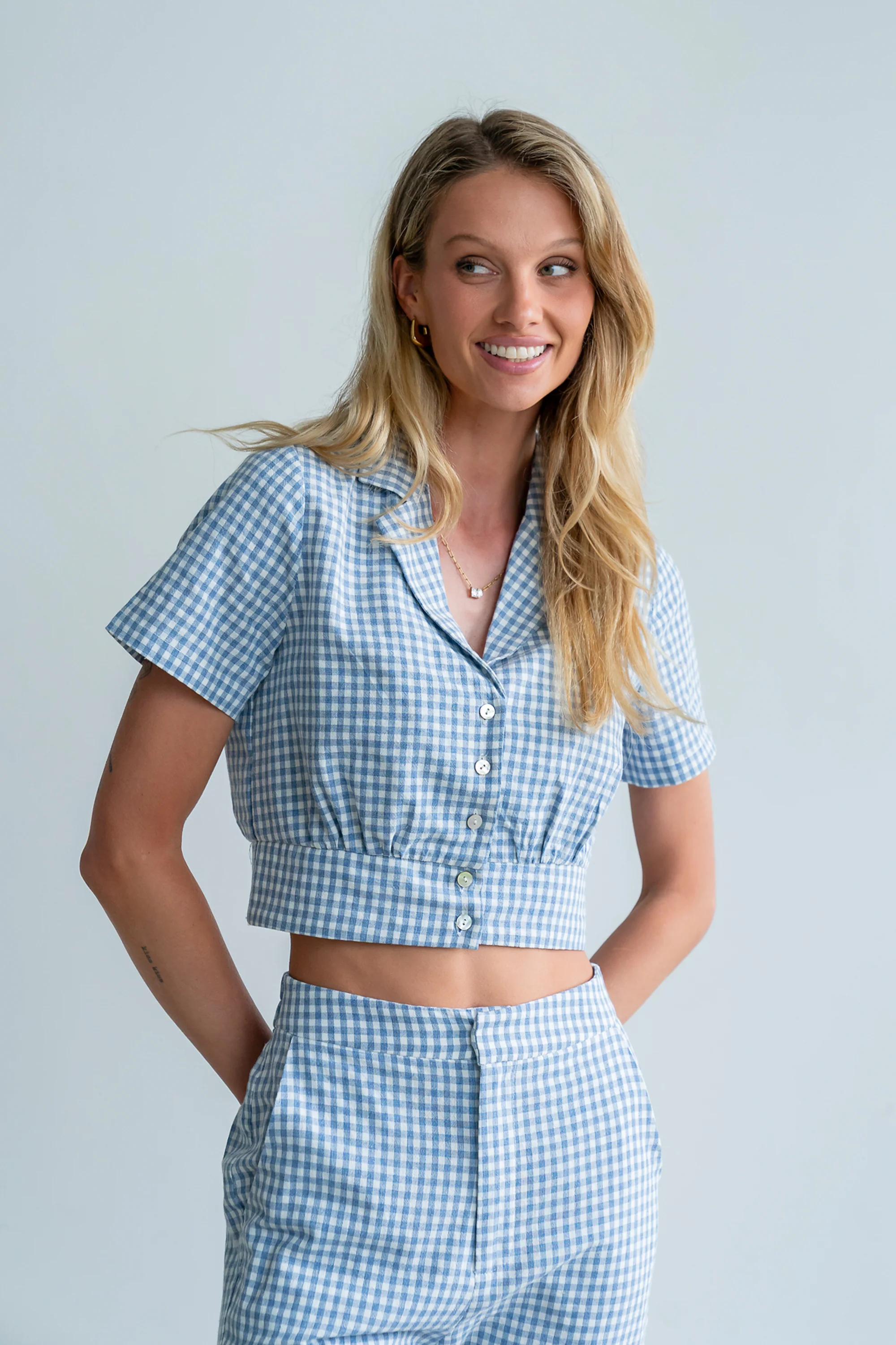 Madie Gingham Button Up in Blue - Image 4