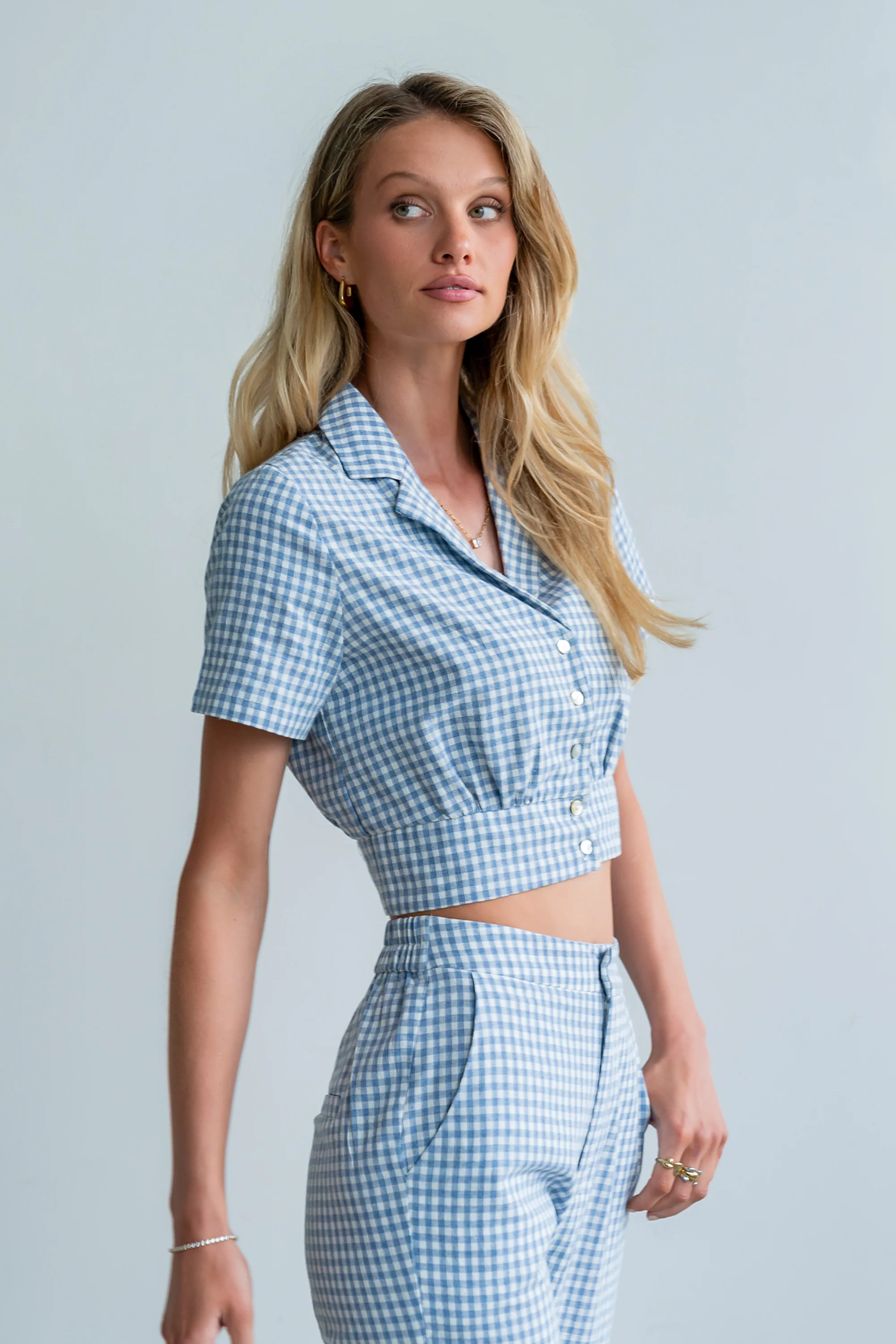 Madie Gingham Button Up in Blue - Image 8