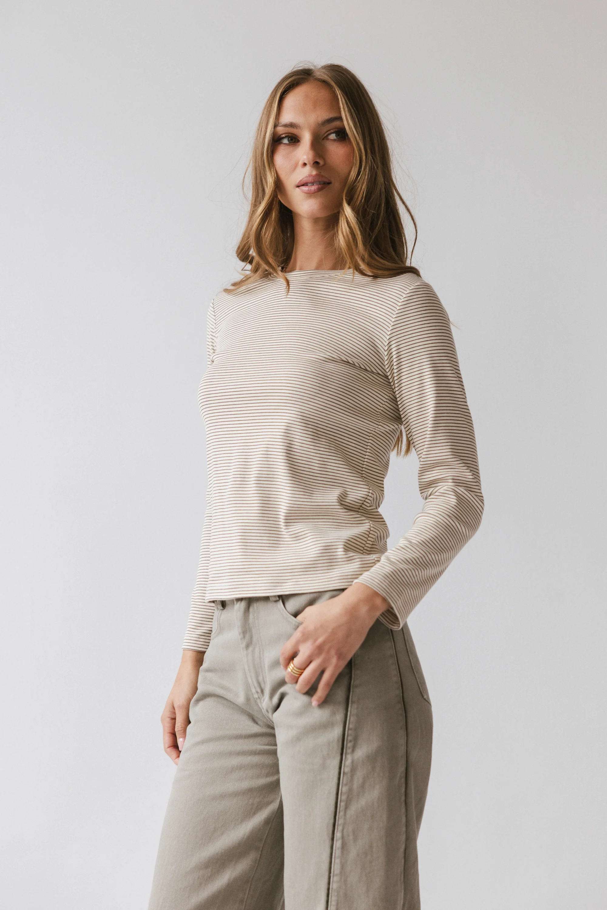 Makayla Shirt in Striped Mocha - FINAL SALE