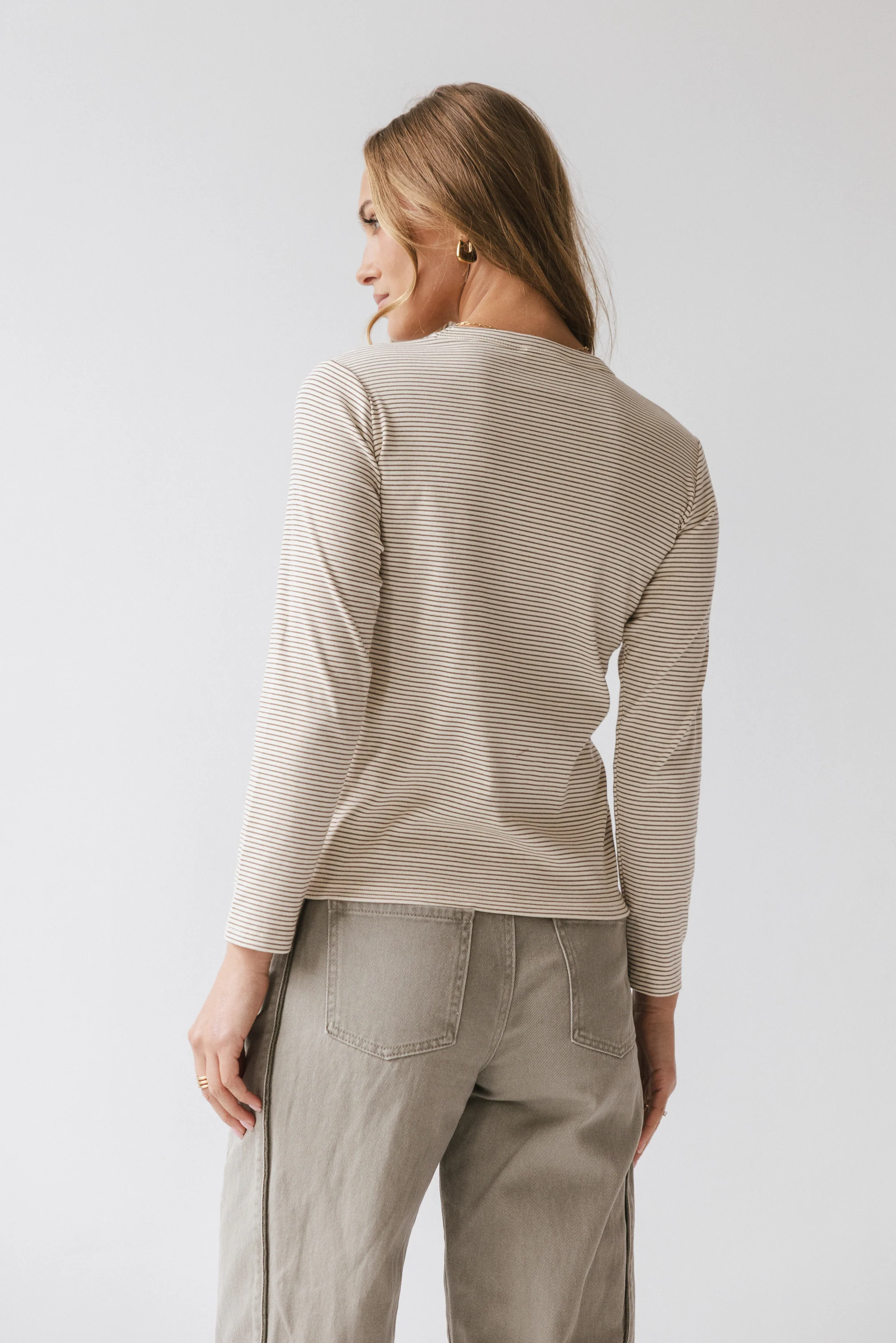 Makayla Shirt in Striped Mocha - FINAL SALE - Image 2