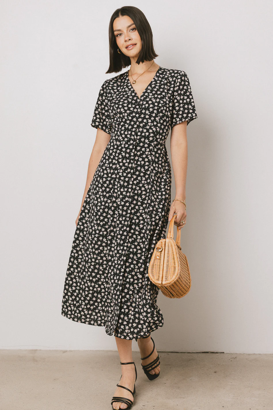 Malik Floral Midi Dress in Black - FINAL SALE - Image 2