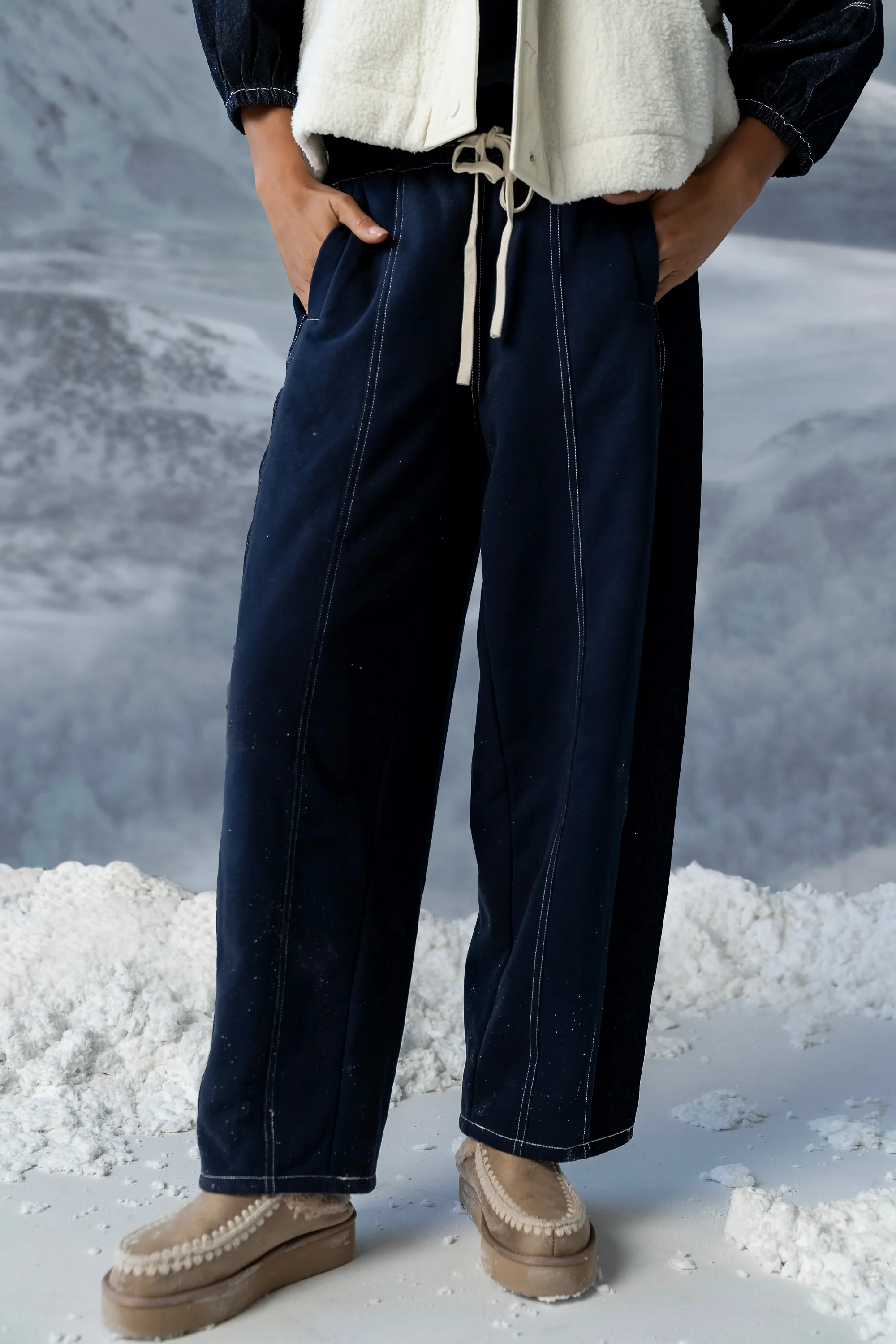Malinda Mixed Media Baggy Pants in Dark Wash - FINAL SALE - Image 3